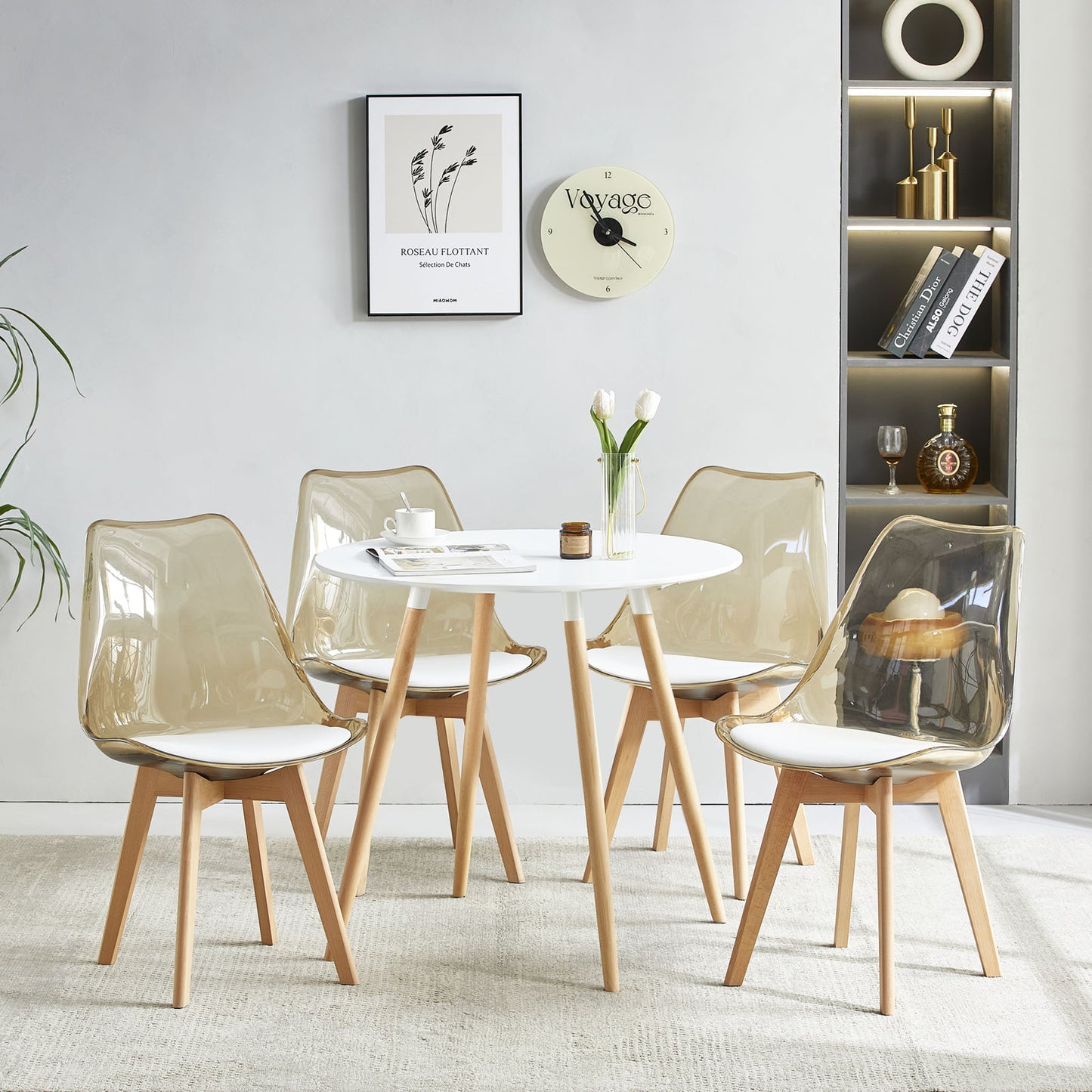 TULIP Chaise de salle à manger à dossier de chaise Tawny et pieds en hêtre - Ensemble de 2/4
