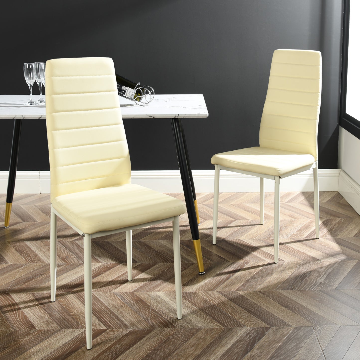 Chaises de Salle à Manger Multicolores en PVC - Pieds Noir Mat, 41,5x52x98CM, Lot de 4