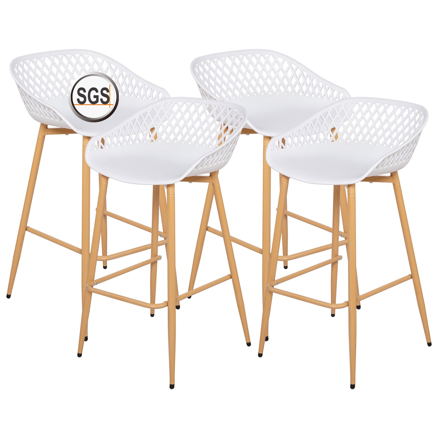 Tabourets de bar Modernes en Fer Forgé, hauteur 87 cm, Dossier Ajouré, lot de 4 - Noir/Blanc