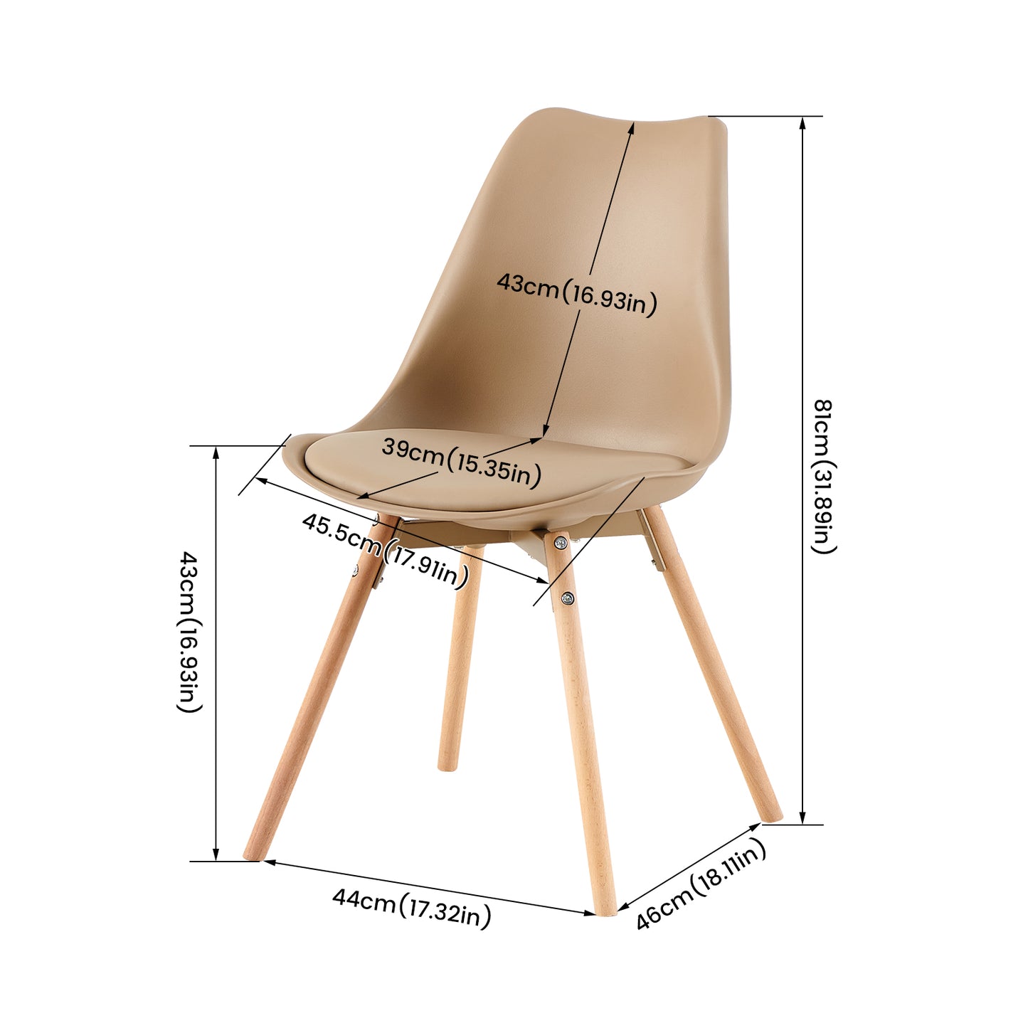 Ensemble de 4/6 chaises de salle à manger OATS, rembourrées, Kaki/Kaki clair