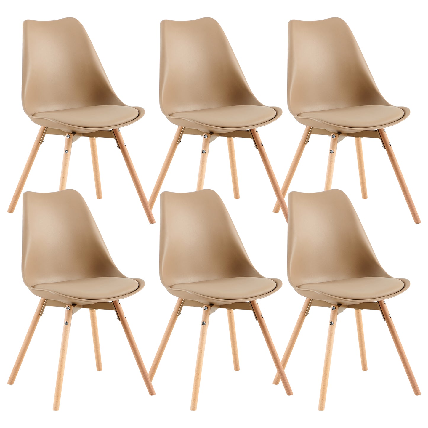 Ensemble de 4/6 chaises de salle à manger OATS, rembourrées, Kaki/Kaki clair