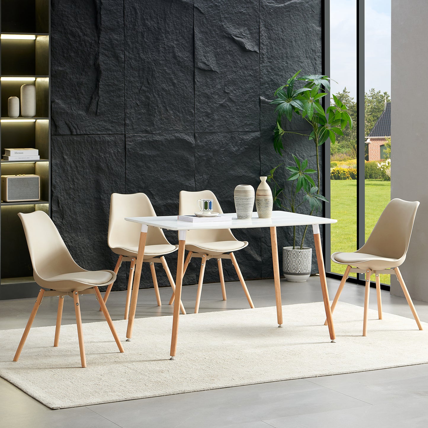 Ensemble de 4/6 chaises de salle à manger OATS, rembourrées, Kaki/Kaki clair
