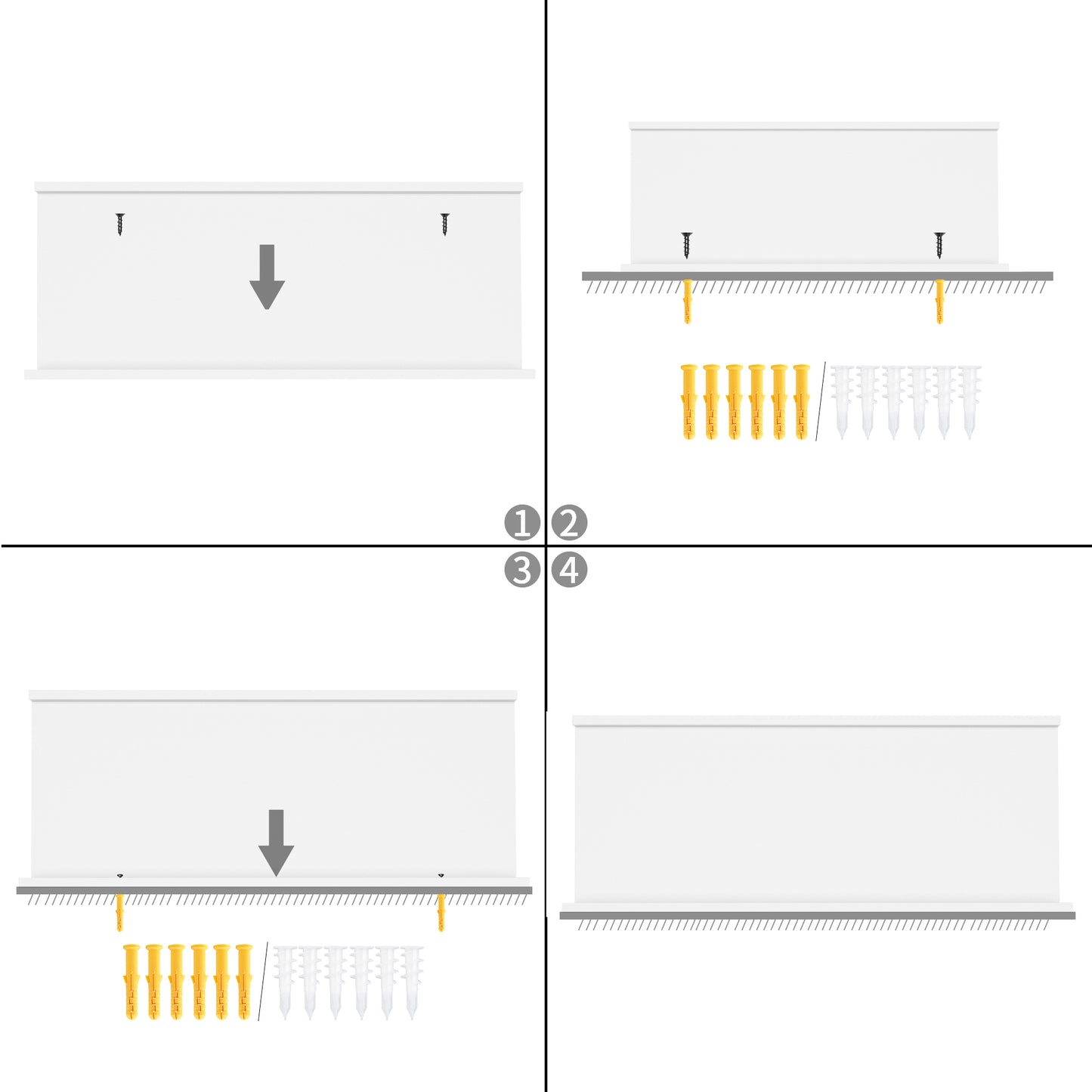 Étagères flottantes murales, set de 6, différentes longueurs - Blanc