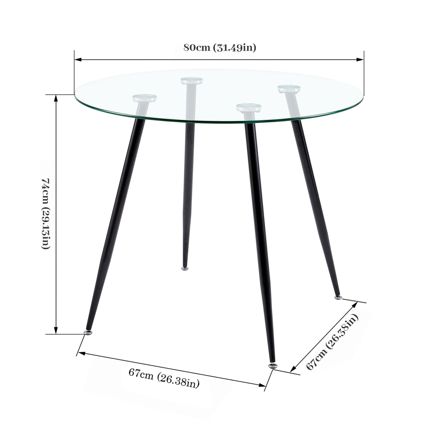 Tables de salle à manger rondes en verre 80 cm avec pieds en fer - CHICO