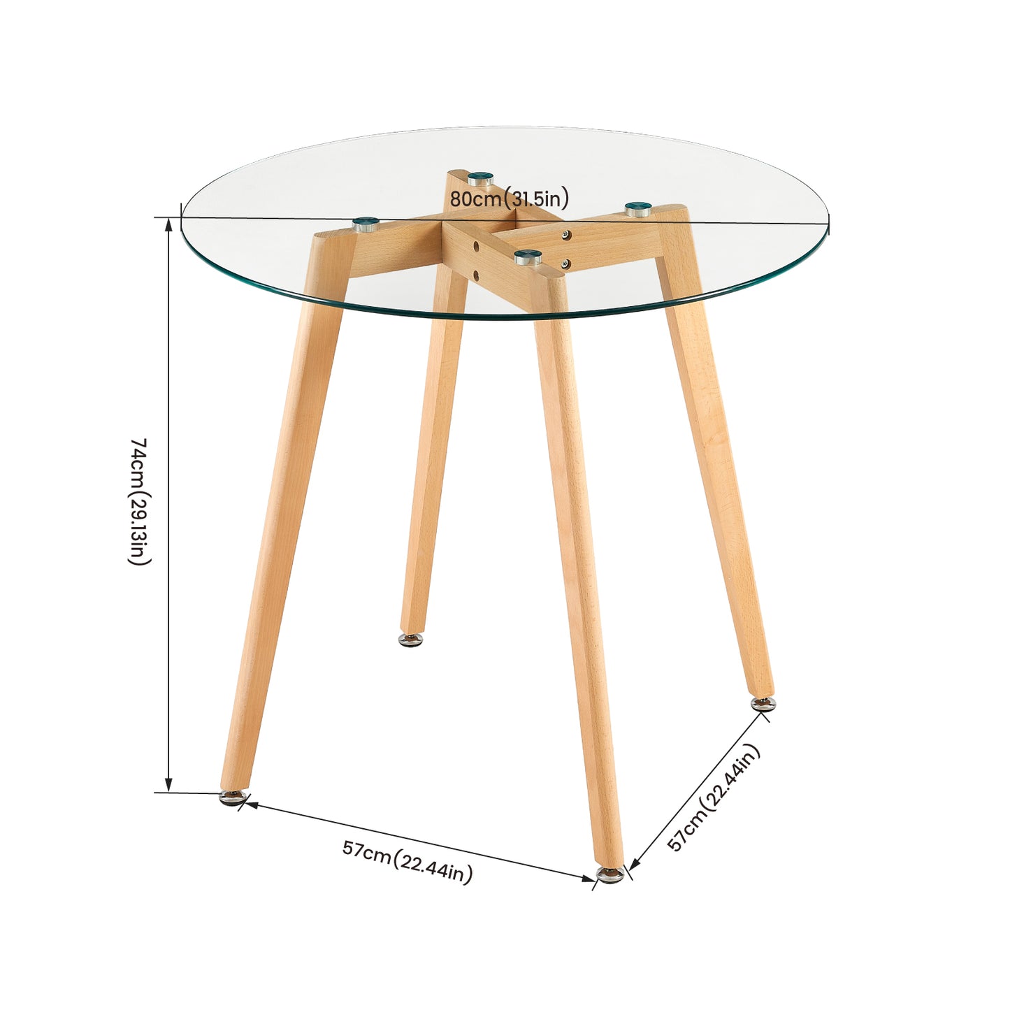 Tables de salle à manger rondes en verre 80 cm avec pieds en hêtre - COVE