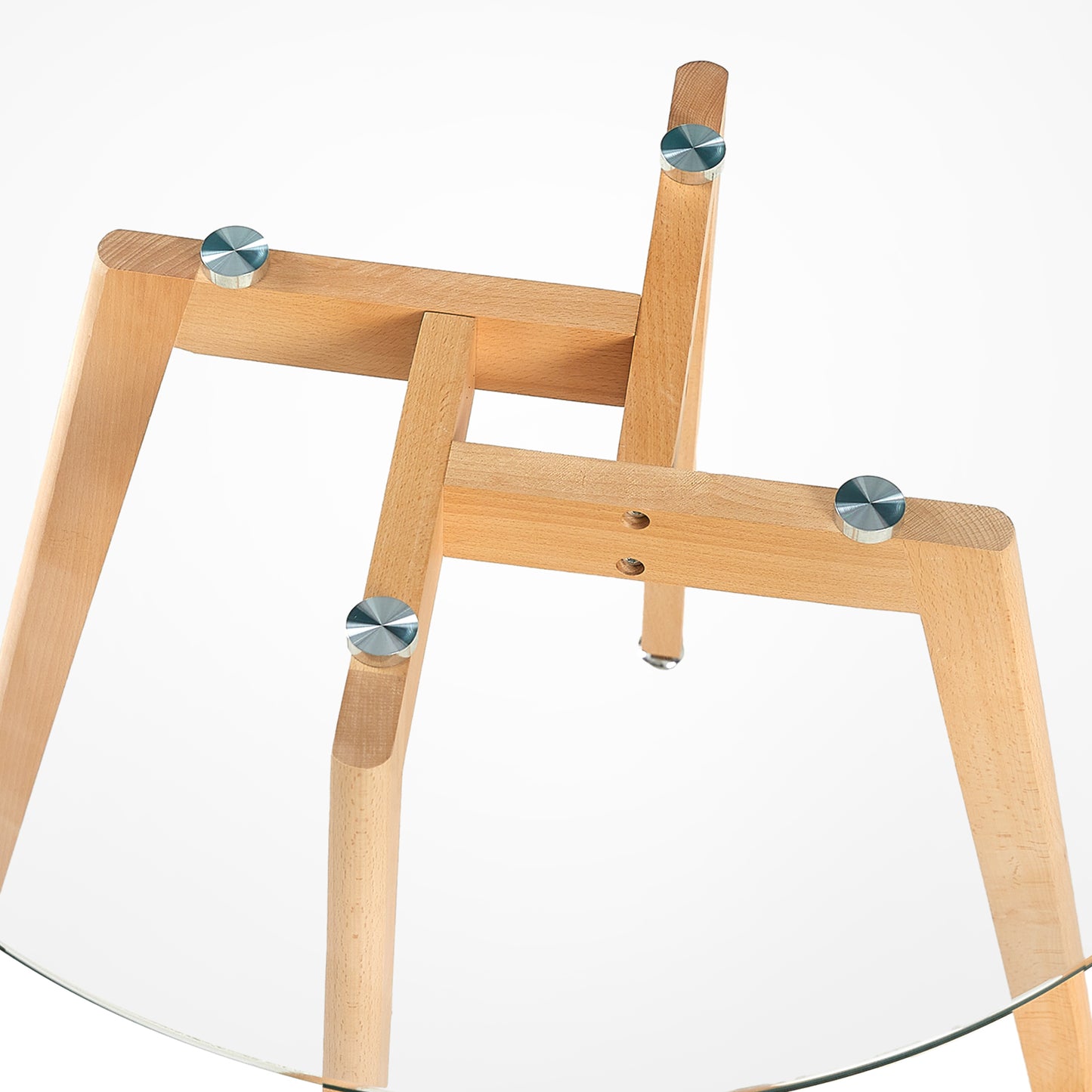Tables de salle à manger rondes en verre 80 cm avec pieds en hêtre - COVE