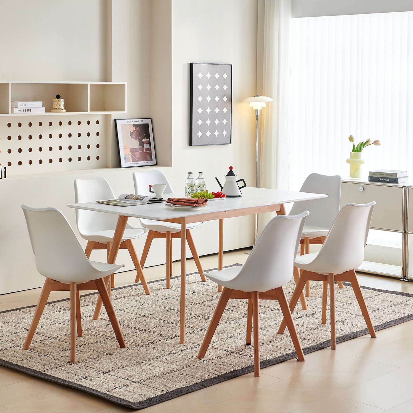 DUVALL Table à manger extensible rectangulaire blanche 120-160 cm