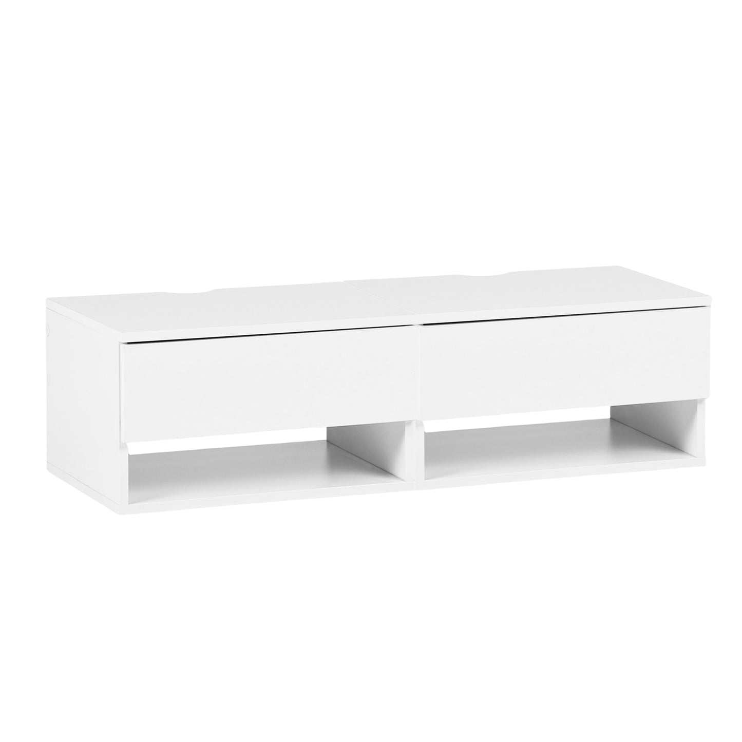 Ensemble de deux tables de chevet murales avec tiroirs et étagères, Blanc et Grain Flammé