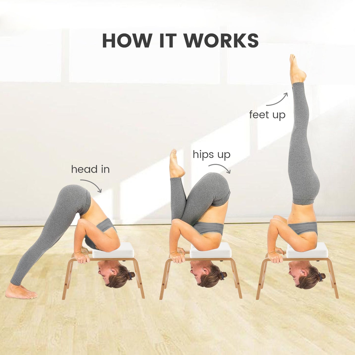 Banc de poirier de yoga, chaise d'inversion de yoga pour le renforcement du noyau - Blanc/Noir