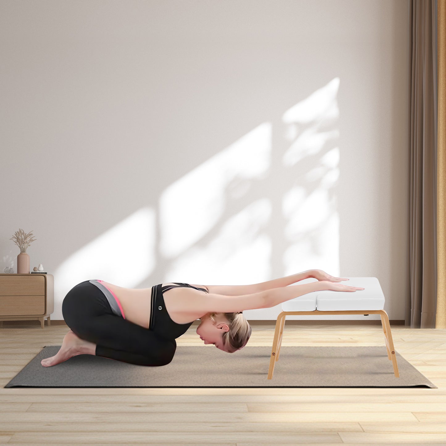 Banc de poirier de yoga, chaise d'inversion de yoga pour le renforcement du noyau - Blanc/Noir