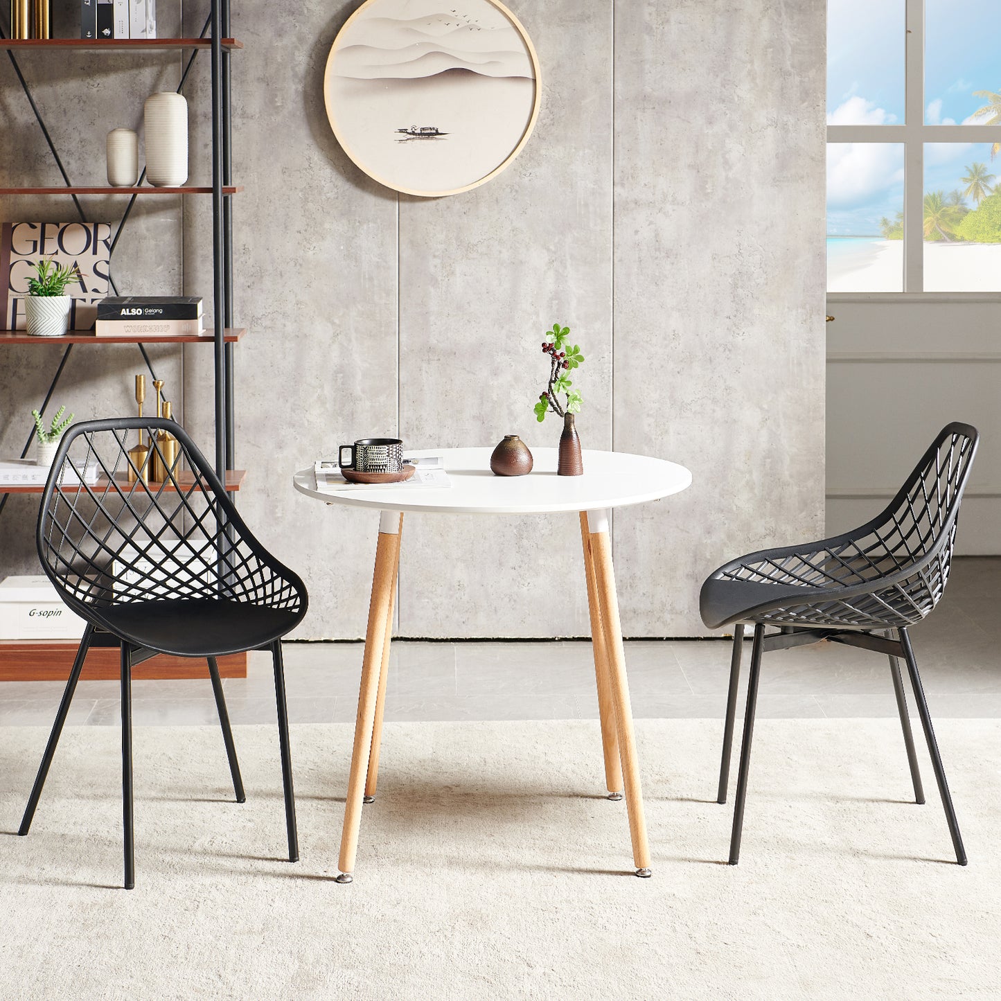 Chaise d'appoint en métal GARY avec dossier découpé (lot de 4/6) - Noir/Blanc