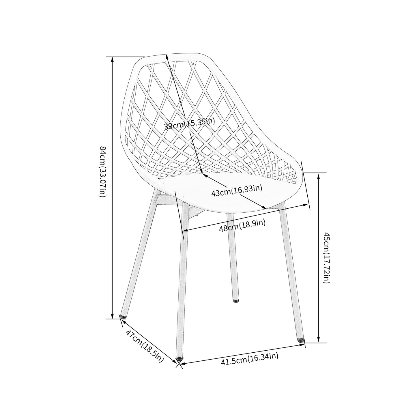 Chaise d'appoint en métal GARY avec dossier découpé (lot de 4/6) - Noir/Blanc