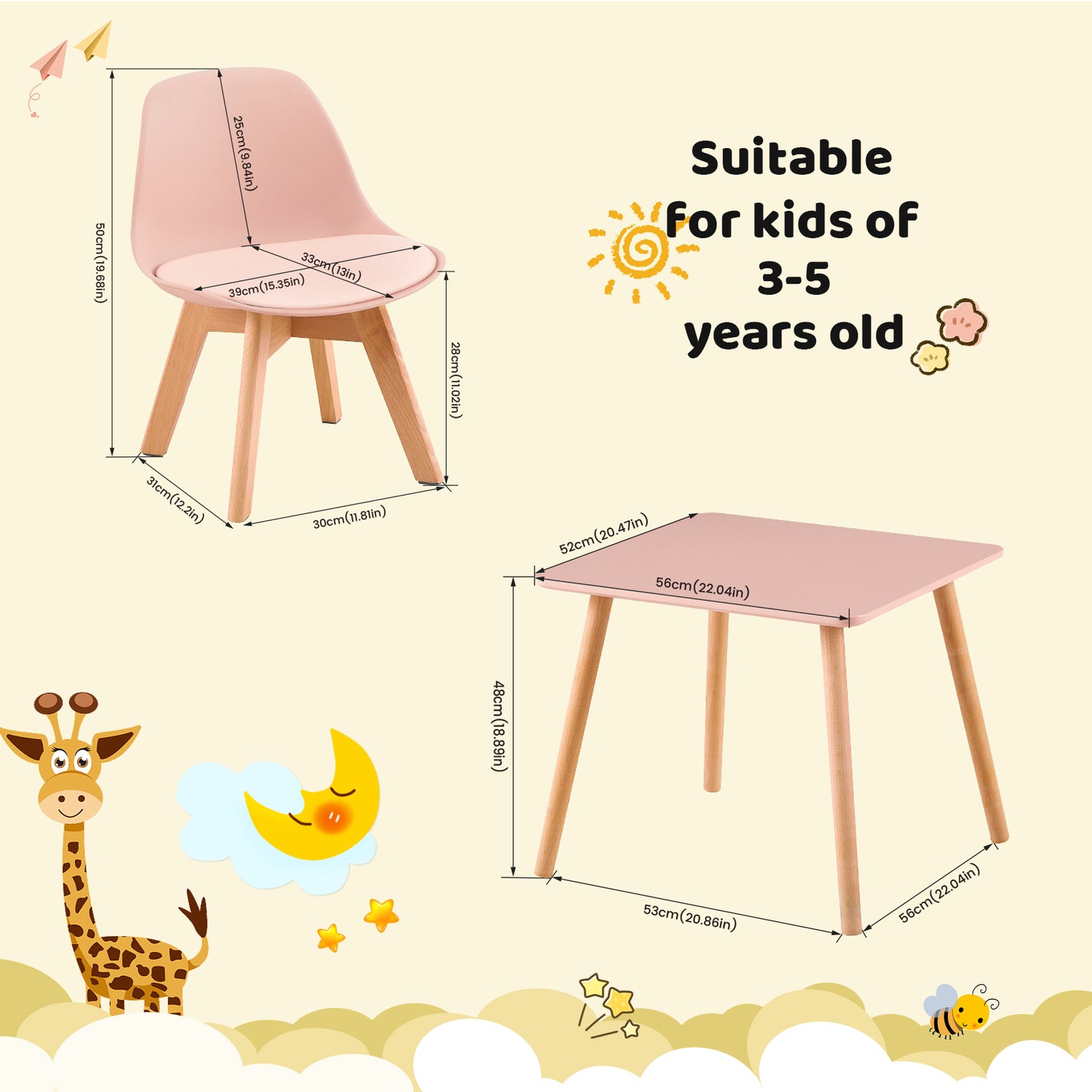 AUBURN Les tables et chaises pour enfants conviennent aux enfants âgés de 3 à 5 ans