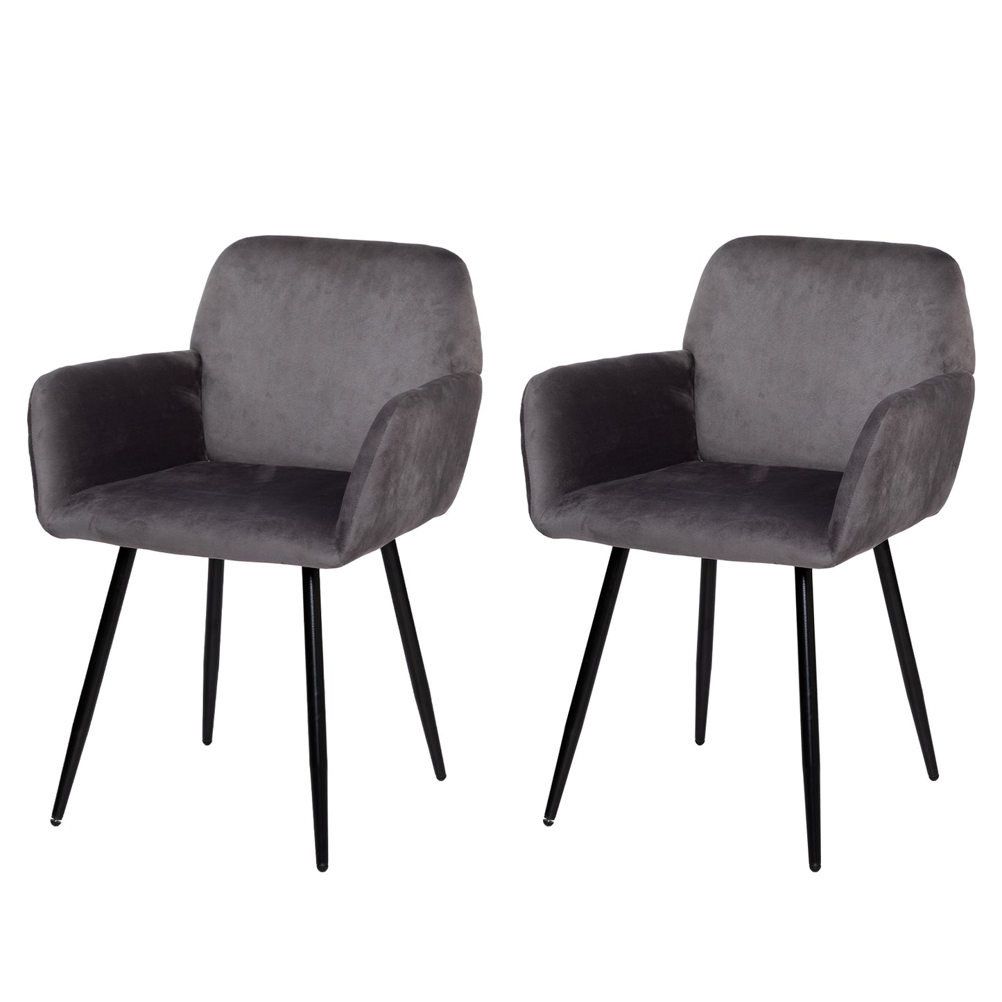 Chaise de salle à manger large avec accoudoirs en velours noir/gris foncé - KAMEY