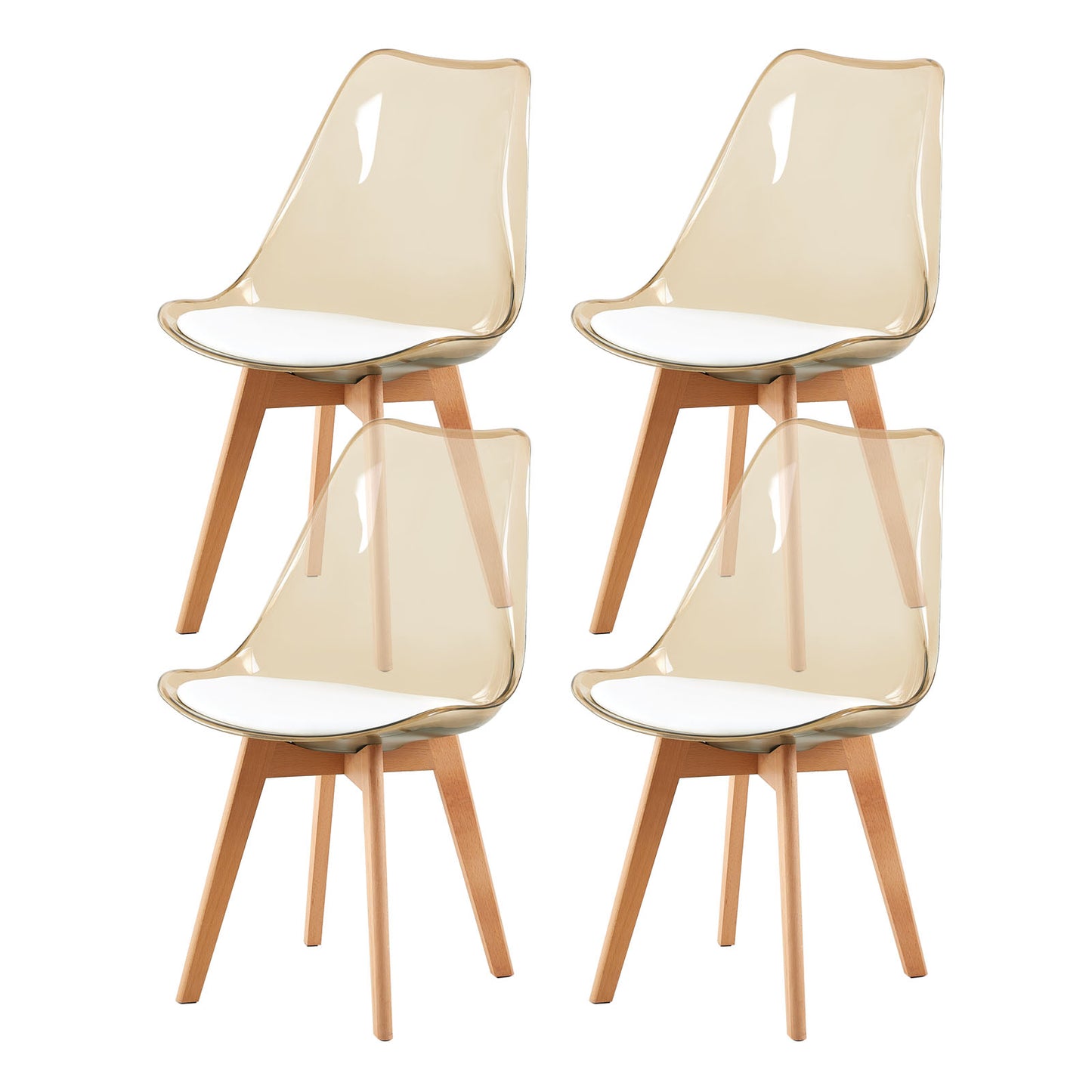 TULIP Chaise de salle à manger à dossier de chaise Tawny et pieds en hêtre - Ensemble de 2/4