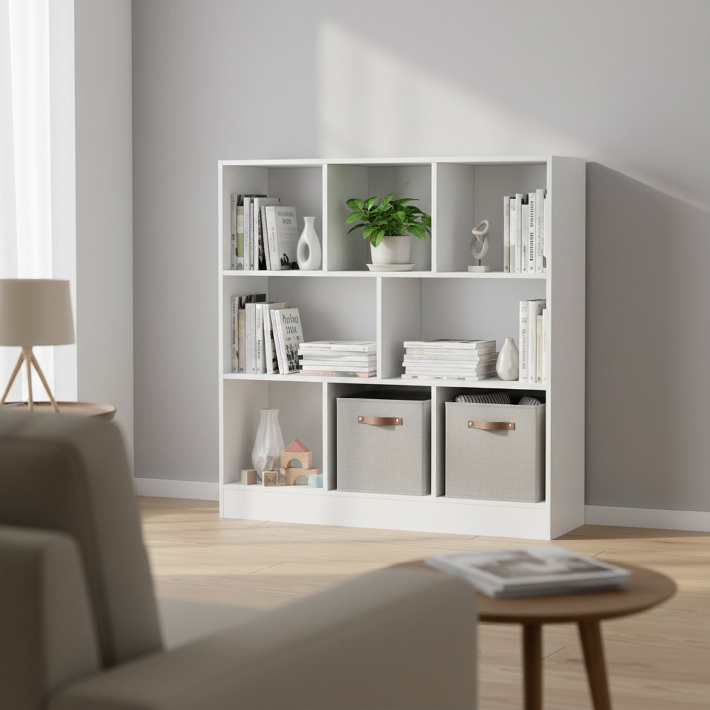 Bookcase Freestanding Storage Unit, 8 Open Compartments-Cloud White