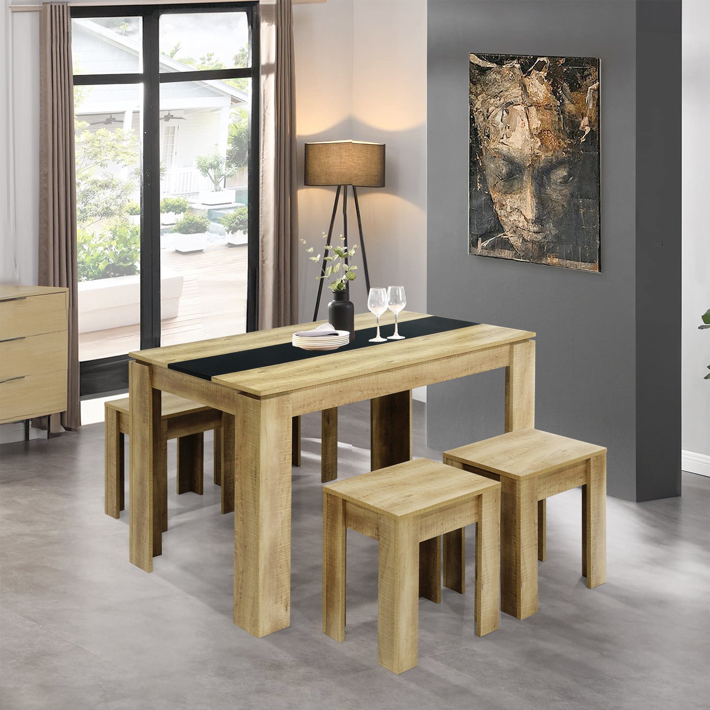 MUSK Table à manger avec 120 cm - Blanc/CHÊNE/Noir