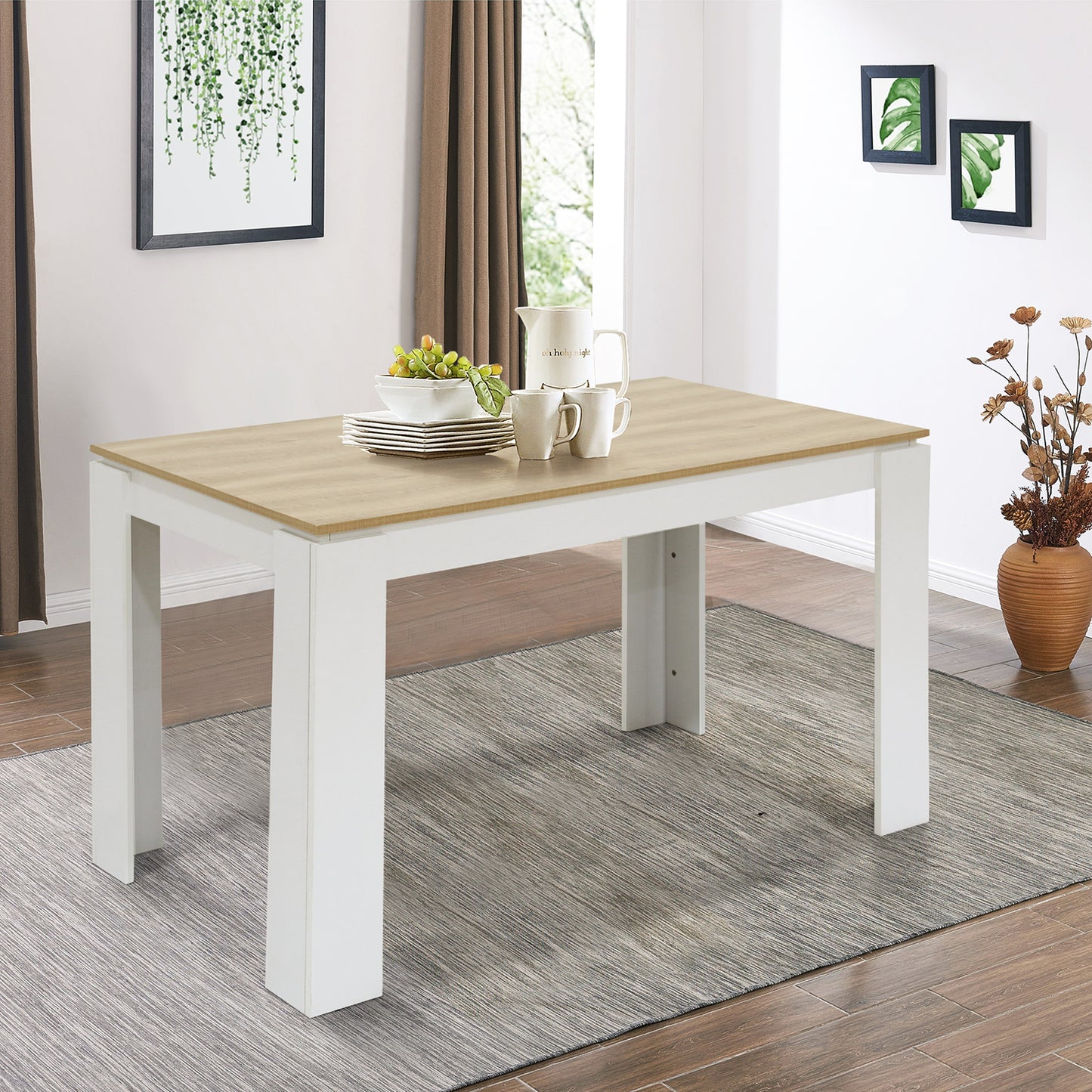 MUSK Table à manger avec 120 cm - Blanc/CHÊNE/Noir