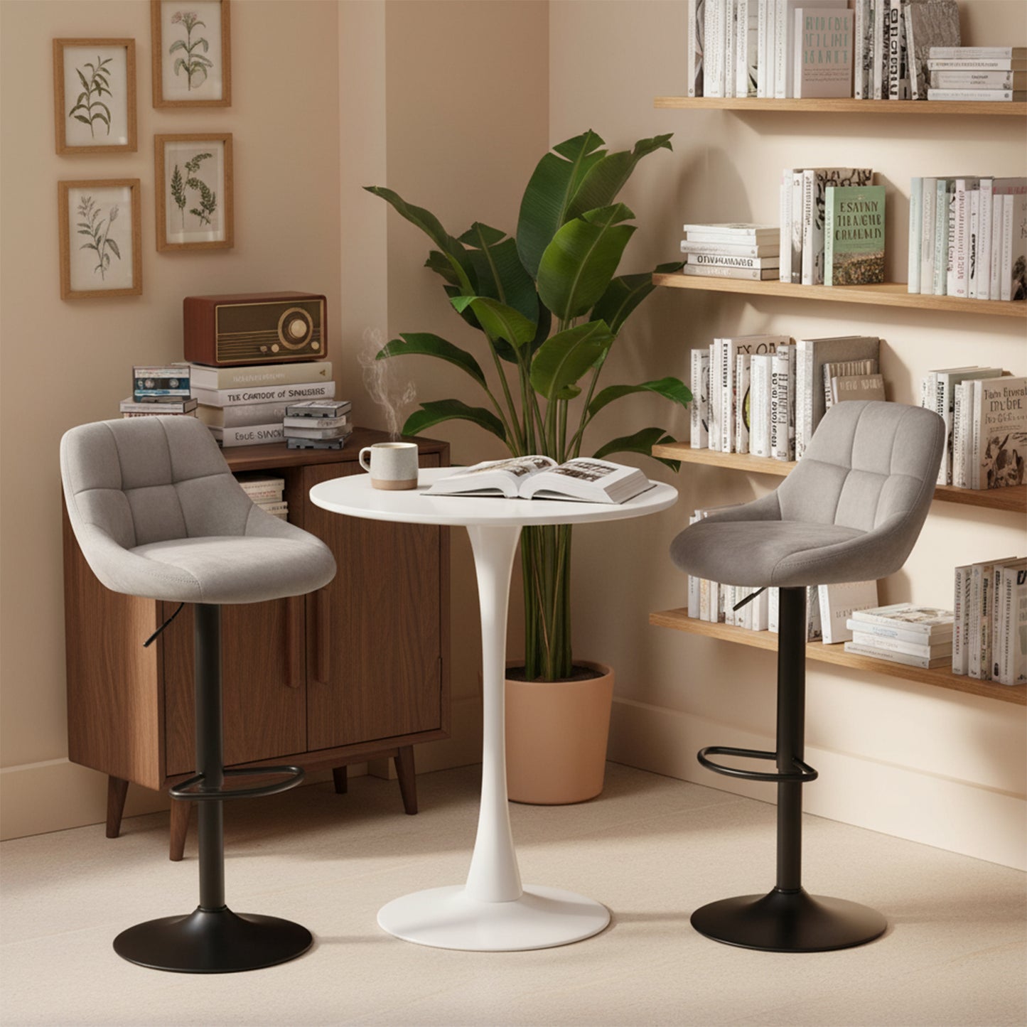 Chaises de bar modernes réglables en velours OLIVET, lot de 2 - Gris