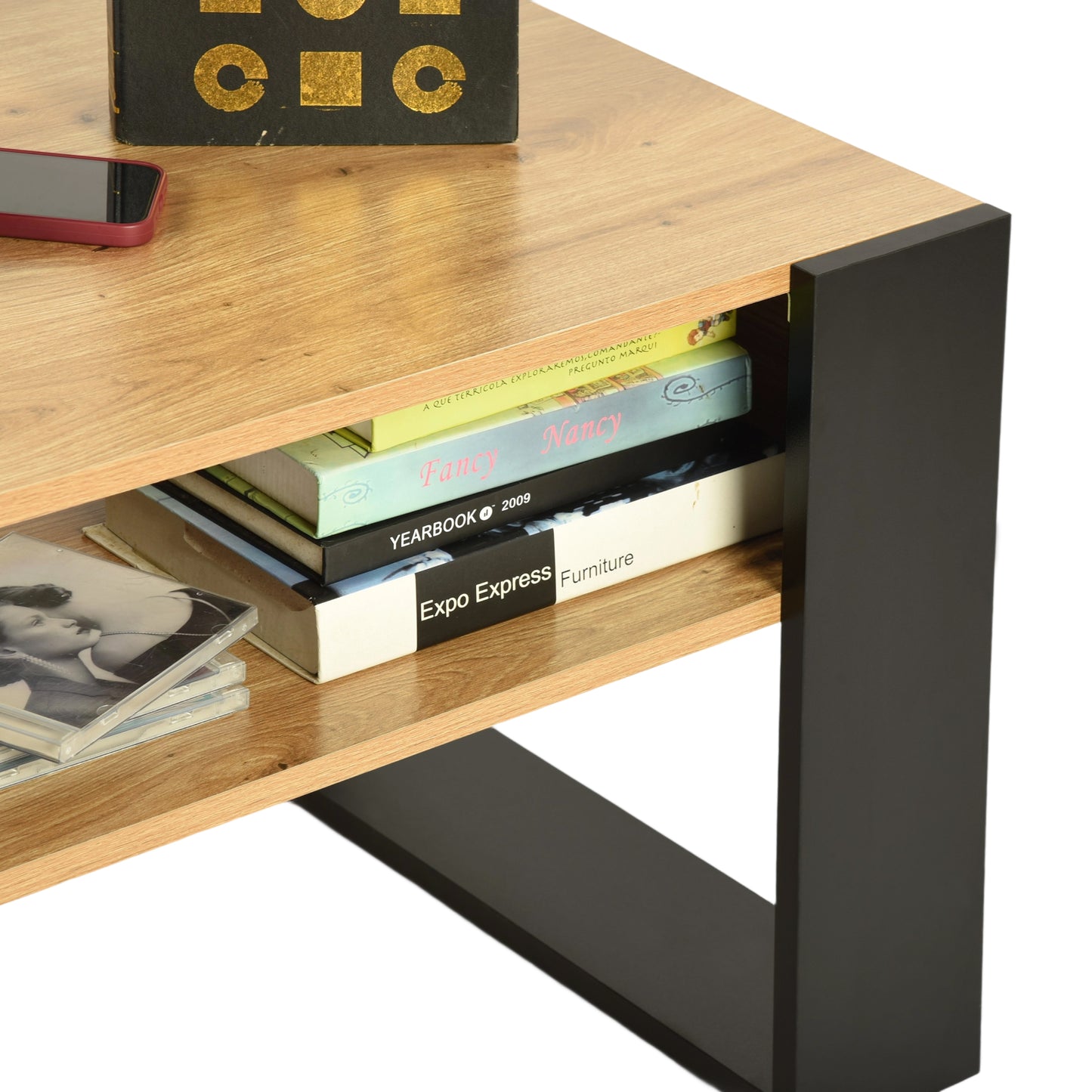 Table Basse avec Étagères, Chêne Doré - OWENS