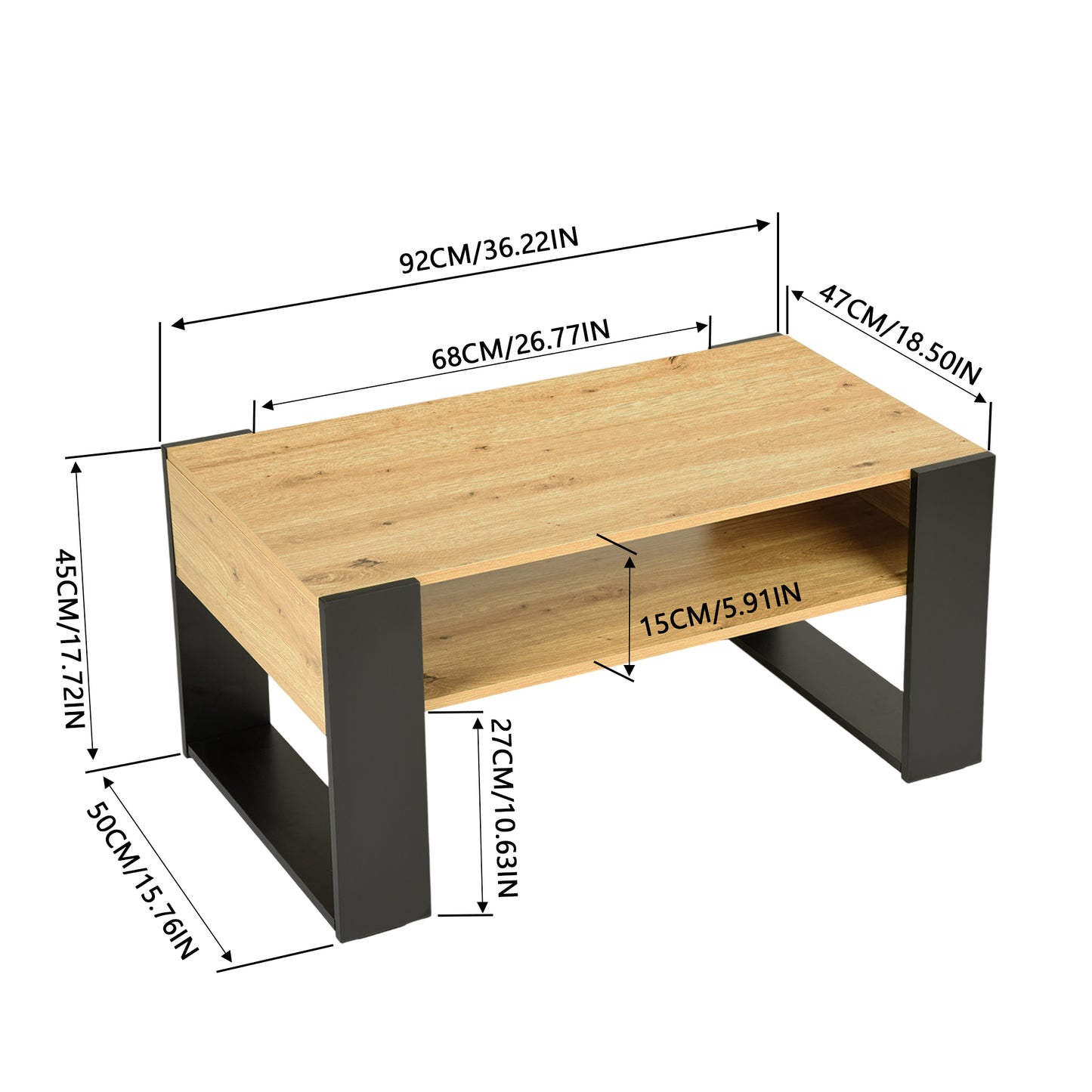 Table Basse avec Étagères, Chêne Doré - OWENS