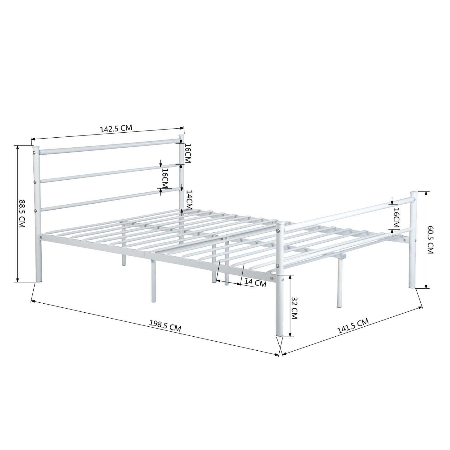 PRIMO Lit Simple/Double en Métal 94 * 196 cm/143 * 196 cm - Noir/Blanc
