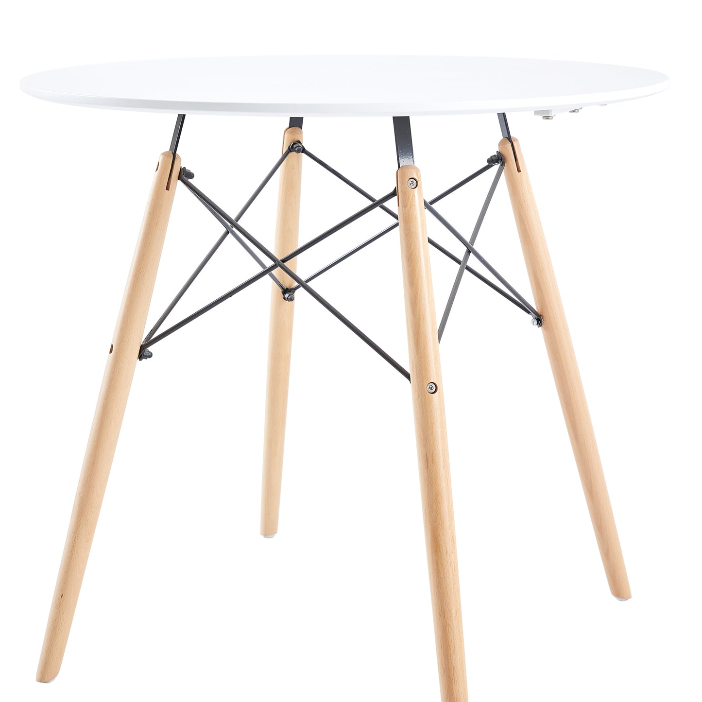 RAY Table à Manger Ronde en MDF/Verre avec Pieds en Hêtre 80 * 80 * 74 cm - Noir/Blanc/Clair