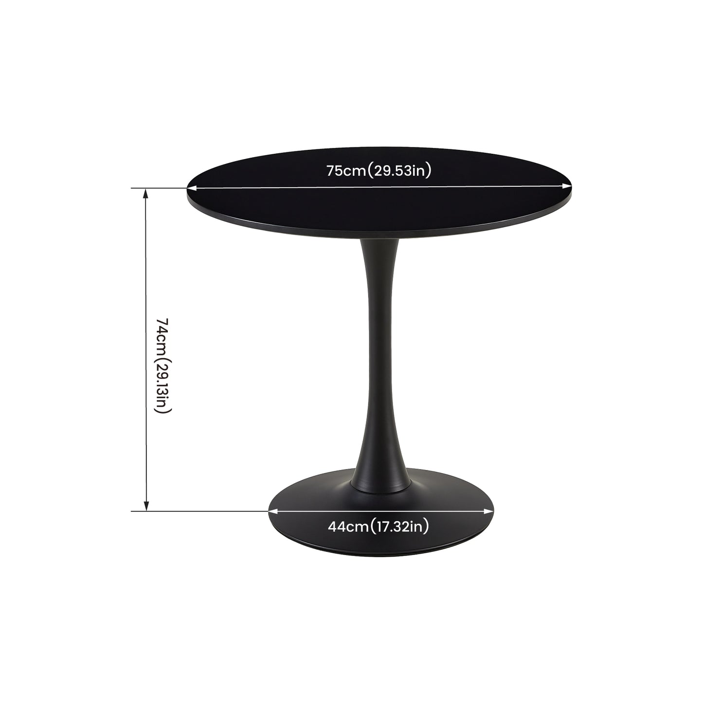 Table à manger ronde lisse TULIP avec un diamètre de 75 cm - Noir/Blanc/Marbrier