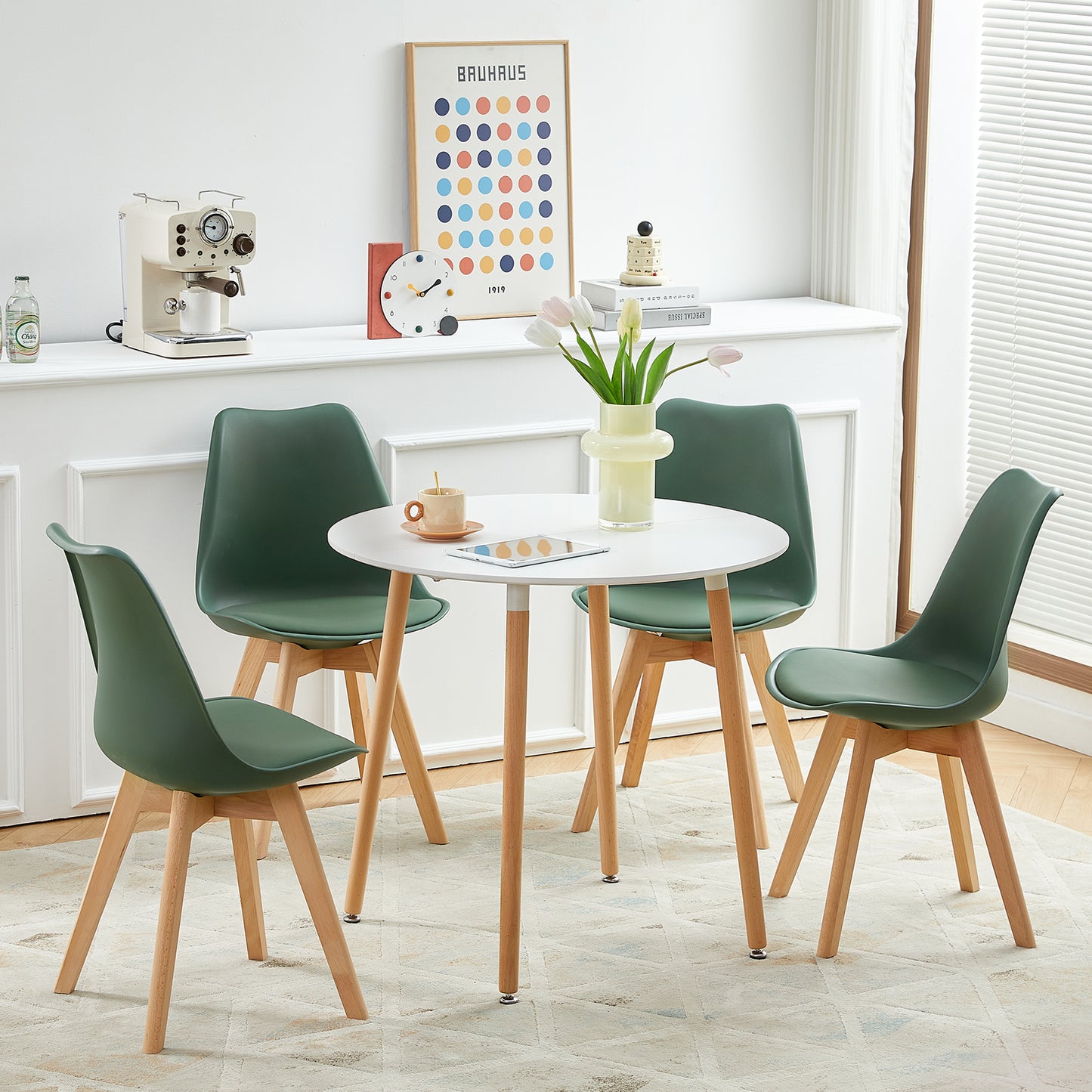 Chaise de Salle à Manger TULIP PP - Vert Mat/Gris Violet/Vert Crème Glacée - Chaise de Bureau Rembourrée en PU