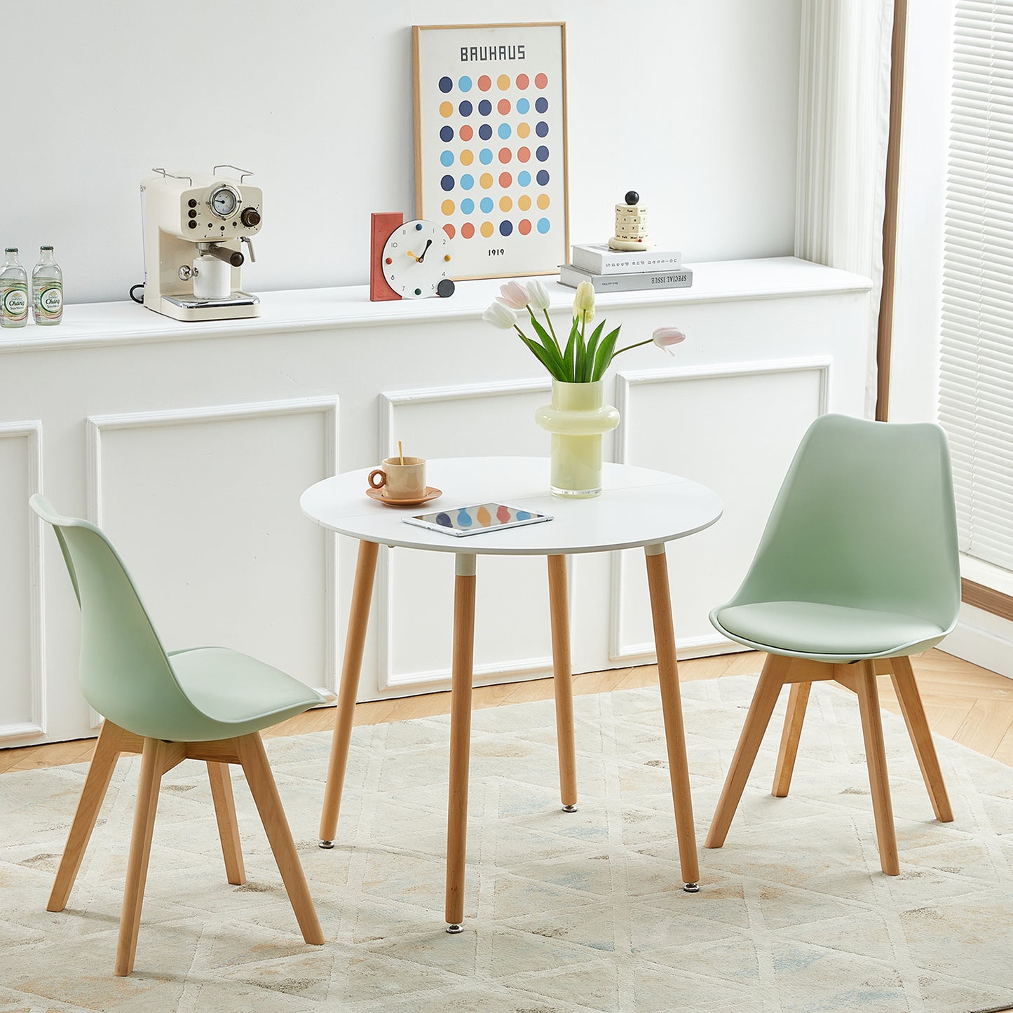 Chaise de Salle à Manger TULIP PP - Vert Mat/Gris Violet/Vert Crème Glacée - Chaise de Bureau Rembourrée en PU