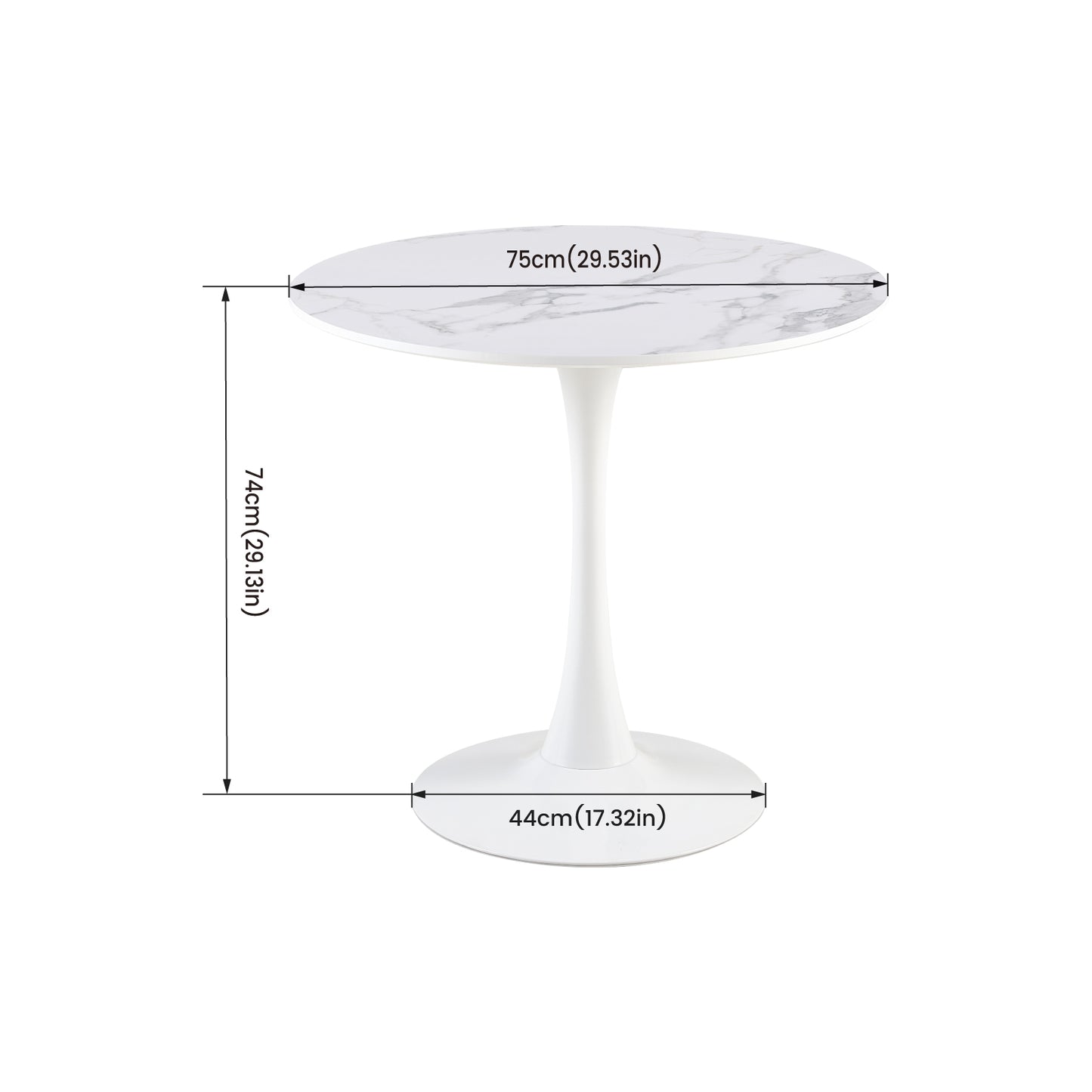 Table à manger ronde lisse TULIP avec un diamètre de 75 cm - Noir/Blanc/Marbrier