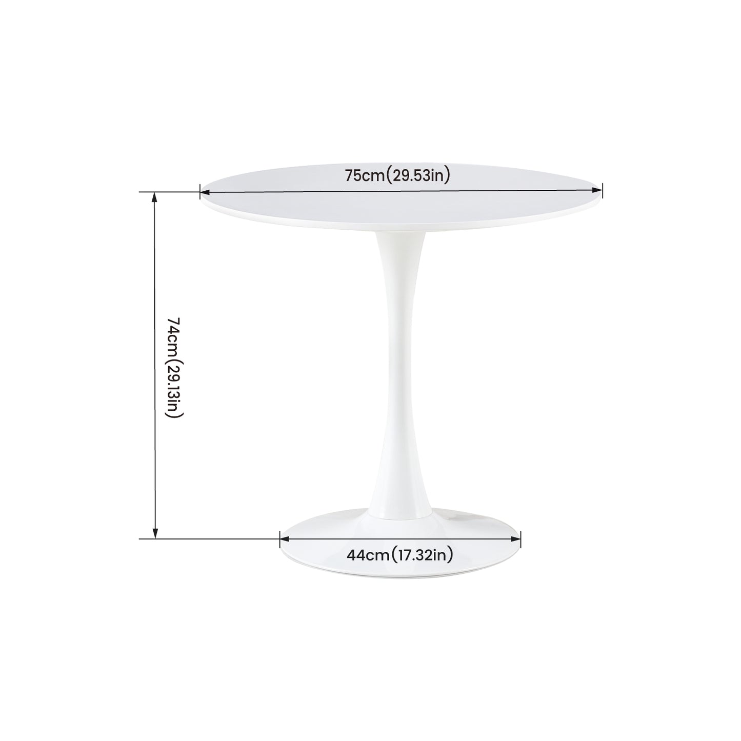 Table à manger ronde lisse TULIP avec un diamètre de 75 cm - Noir/Blanc/Marbrier