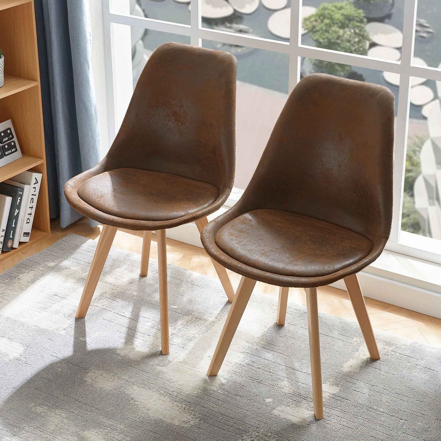 Chaise d'appoint rembourrée en daim TULIP (lot de 4) - Marron