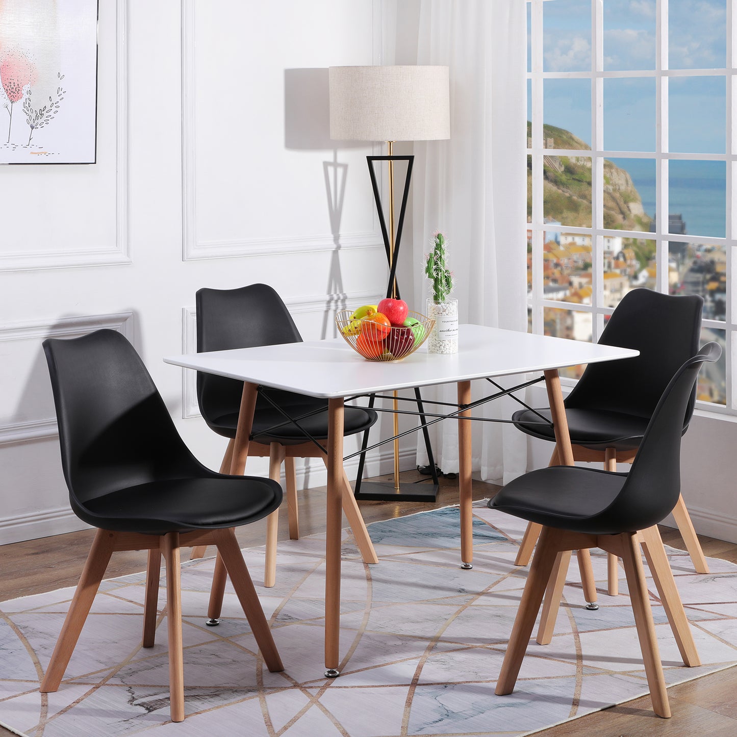 Chaise en Bois de Hêtre avec Coque Plastique et Coussin en PU - Design TULIP Moderne pour Salle à Manger