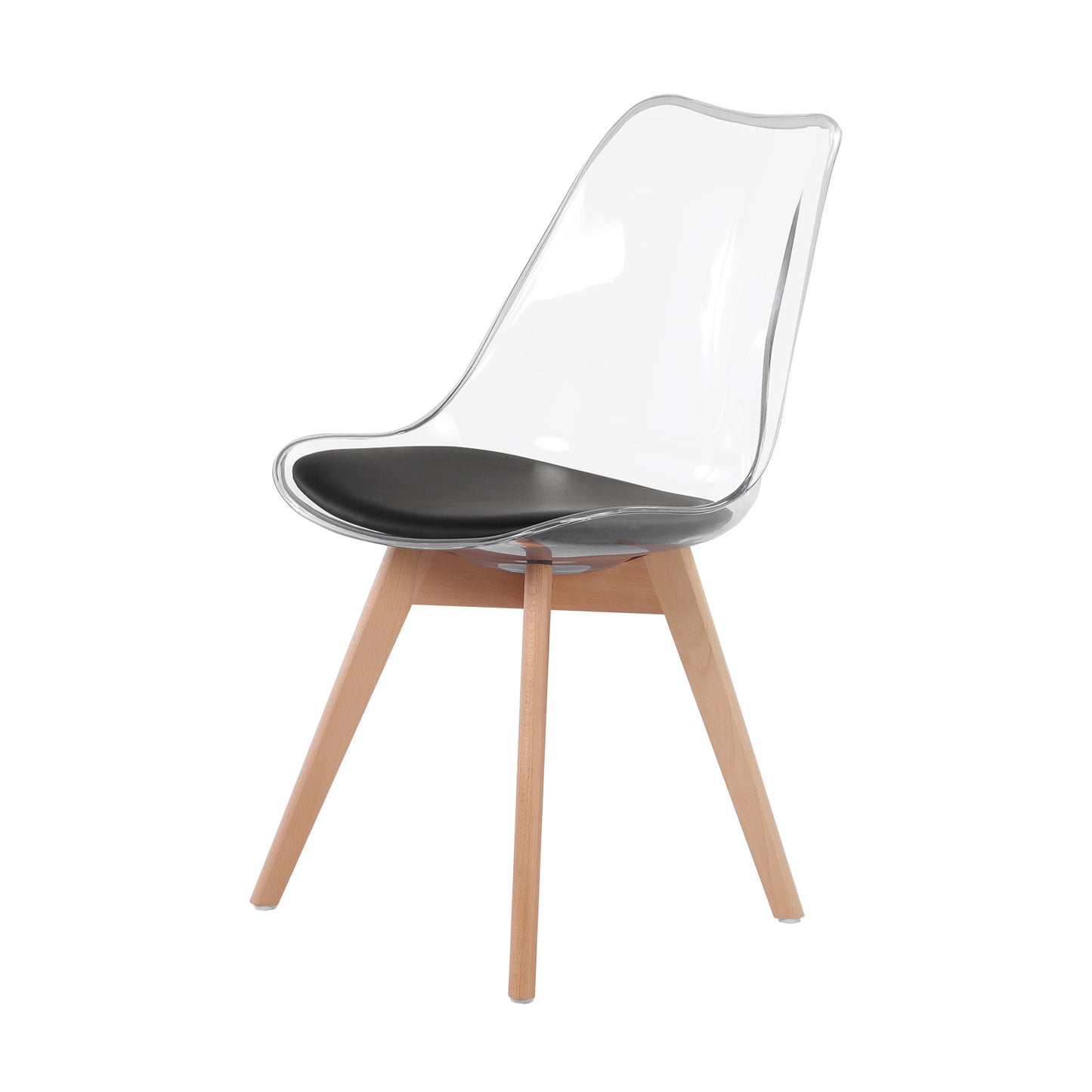 LUCCA Chaises de Salle à Manger Transparentes Coussin de Siège en Cuir PU et Pieds en Hêtre Massif - Noir/Blanc/Gris