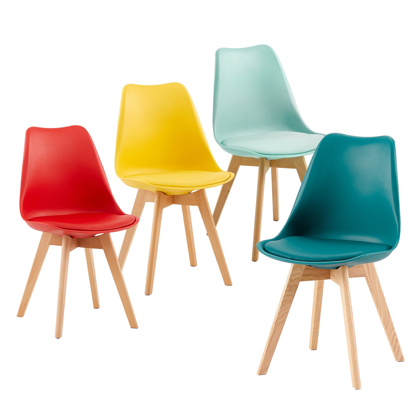 Lot de 4 chaises avec pieds en hêtre - Couleurs mélangées - TULIP
