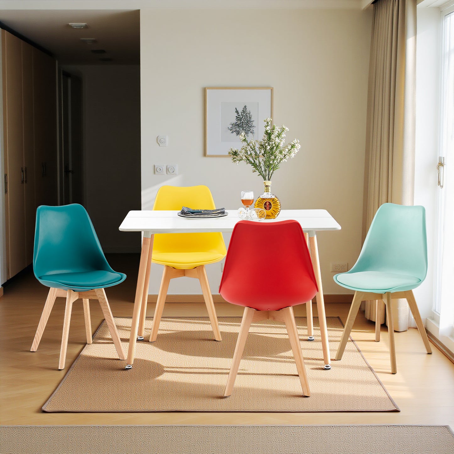 Lot de 4 chaises avec pieds en hêtre - Couleurs mélangées - TULIP
