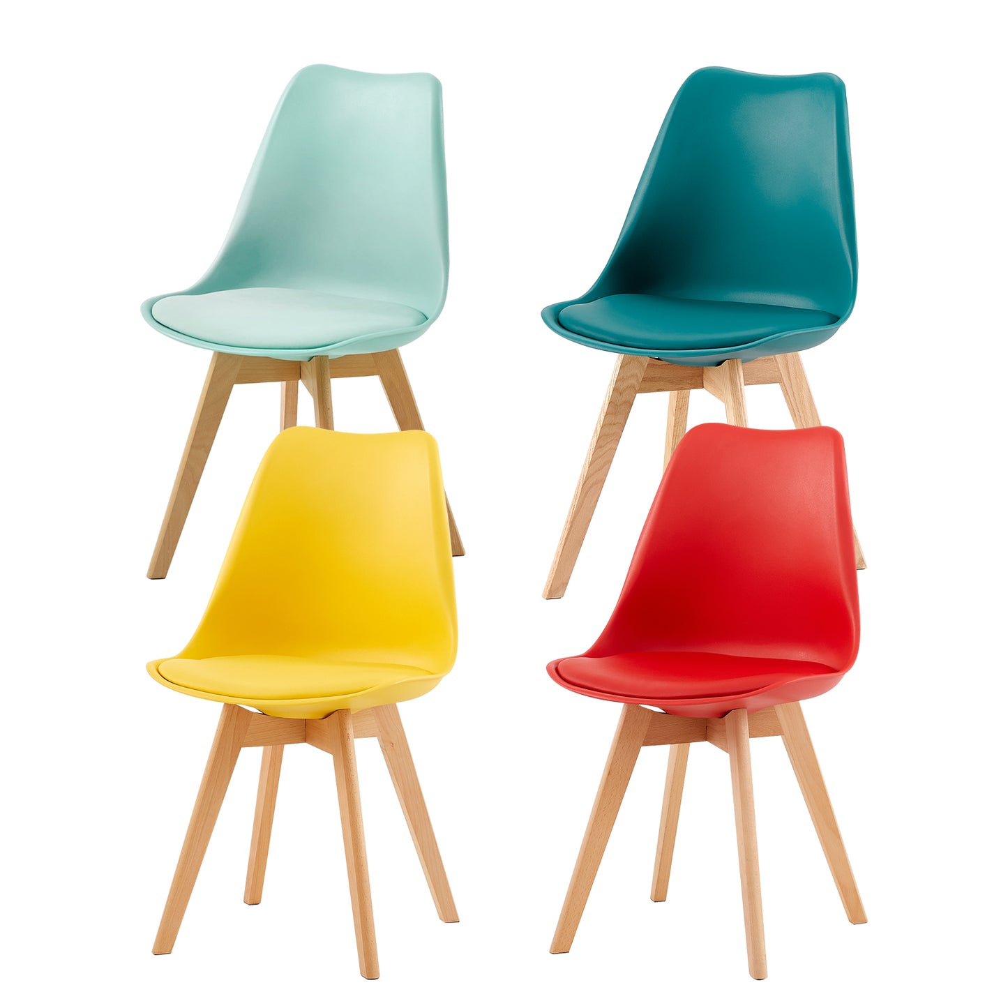 Lot de 4 chaises avec pieds en hêtre - Couleurs mélangées - TULIP