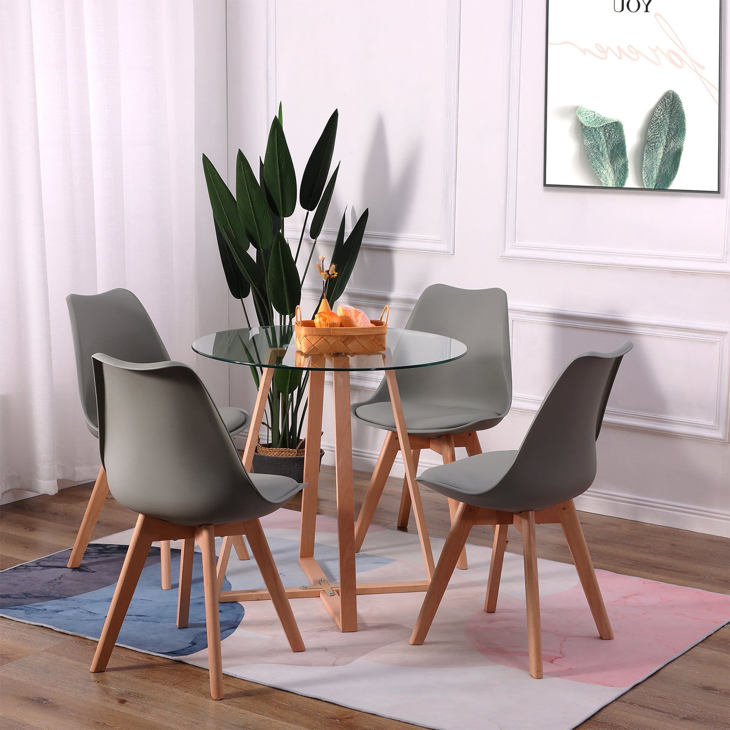 Chaise en Bois de Hêtre avec Coque Plastique et Coussin en PU - Design TULIP Moderne pour Salle à Manger