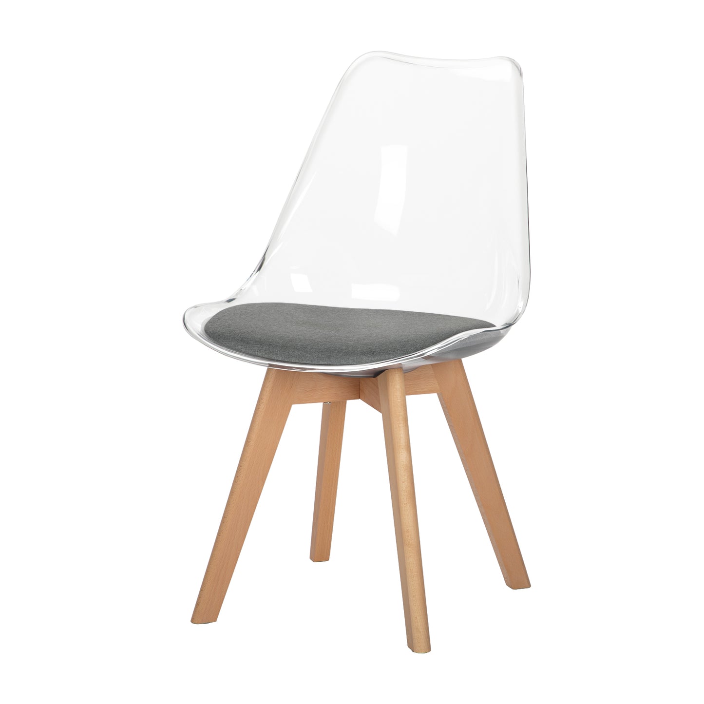 LUCCA Chaises de Salle à Manger Transparentes Coussin de Siège en Cuir PU et Pieds en Hêtre Massif - Noir/Blanc/Gris