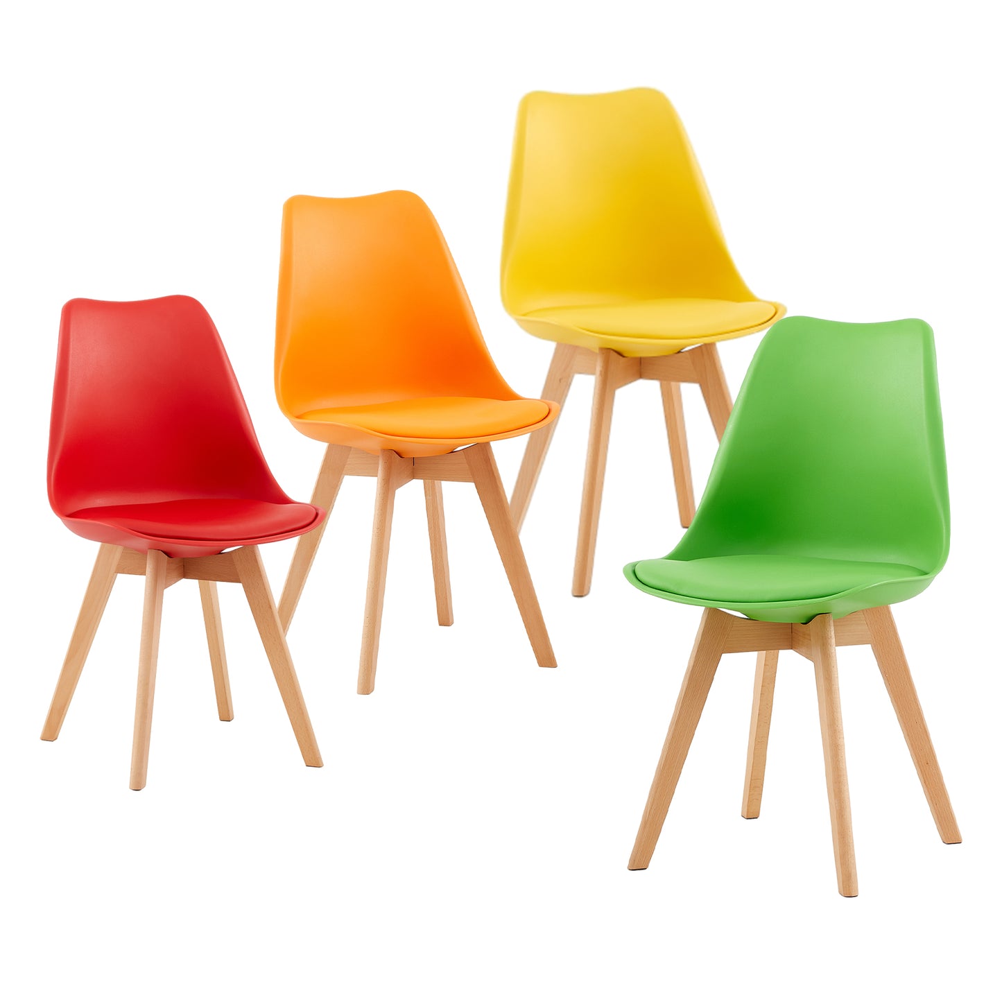 Lot de 4 chaises avec pieds en hêtre - Couleurs mélangées - TULIP