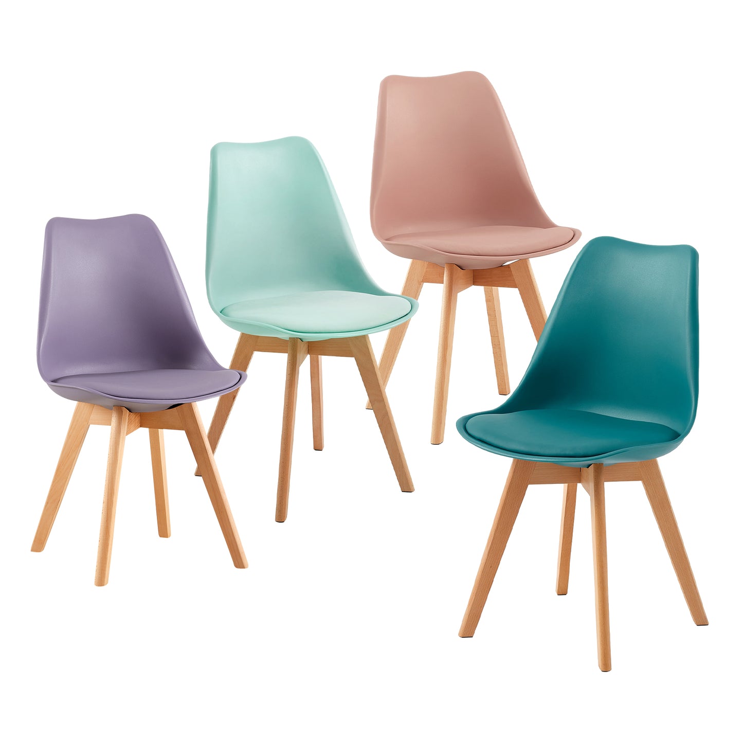 Lot de 4 chaises avec pieds en hêtre - Couleurs mélangées - TULIP