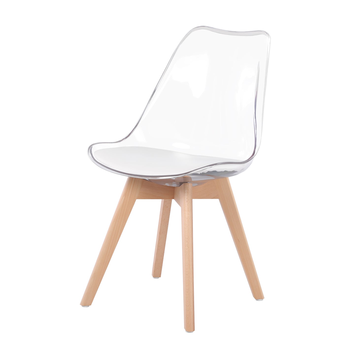 LUCCA Chaises de Salle à Manger Transparentes Coussin de Siège en Cuir PU et Pieds en Hêtre Massif - Noir/Blanc/Gris