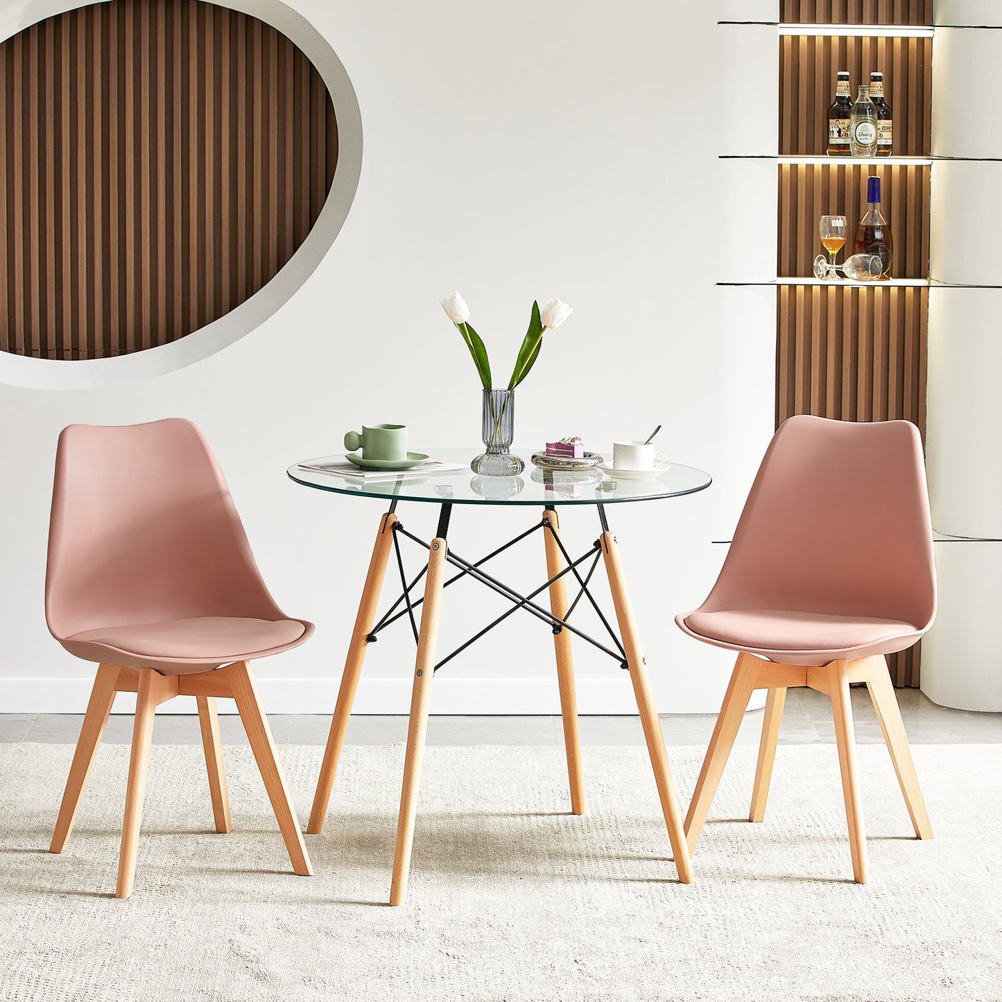 Chaise en Bois de Hêtre avec Coque Plastique et Coussin en PU - Design TULIP Moderne pour Salle à Manger
