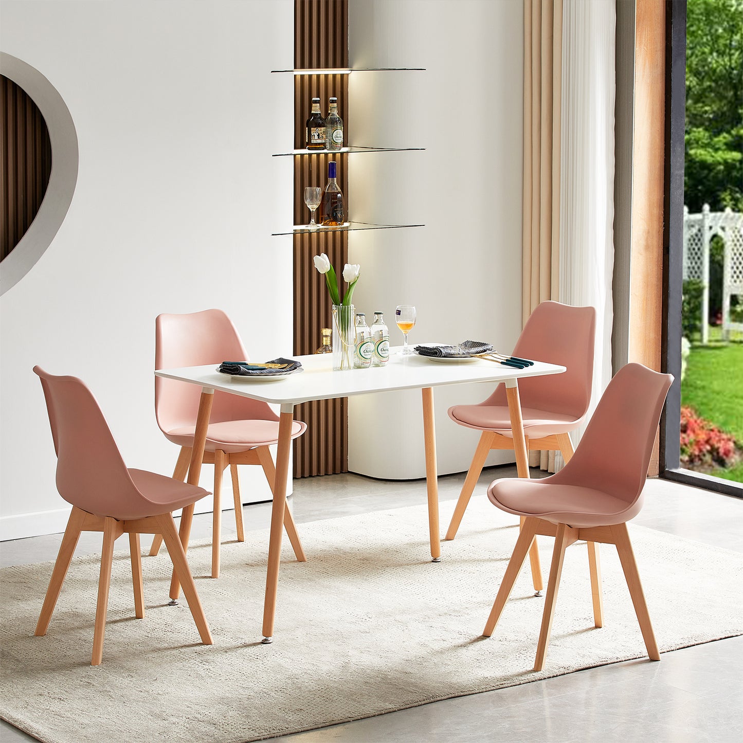 Chaise en Bois de Hêtre avec Coque Plastique et Coussin en PU - Design TULIP Moderne pour Salle à Manger