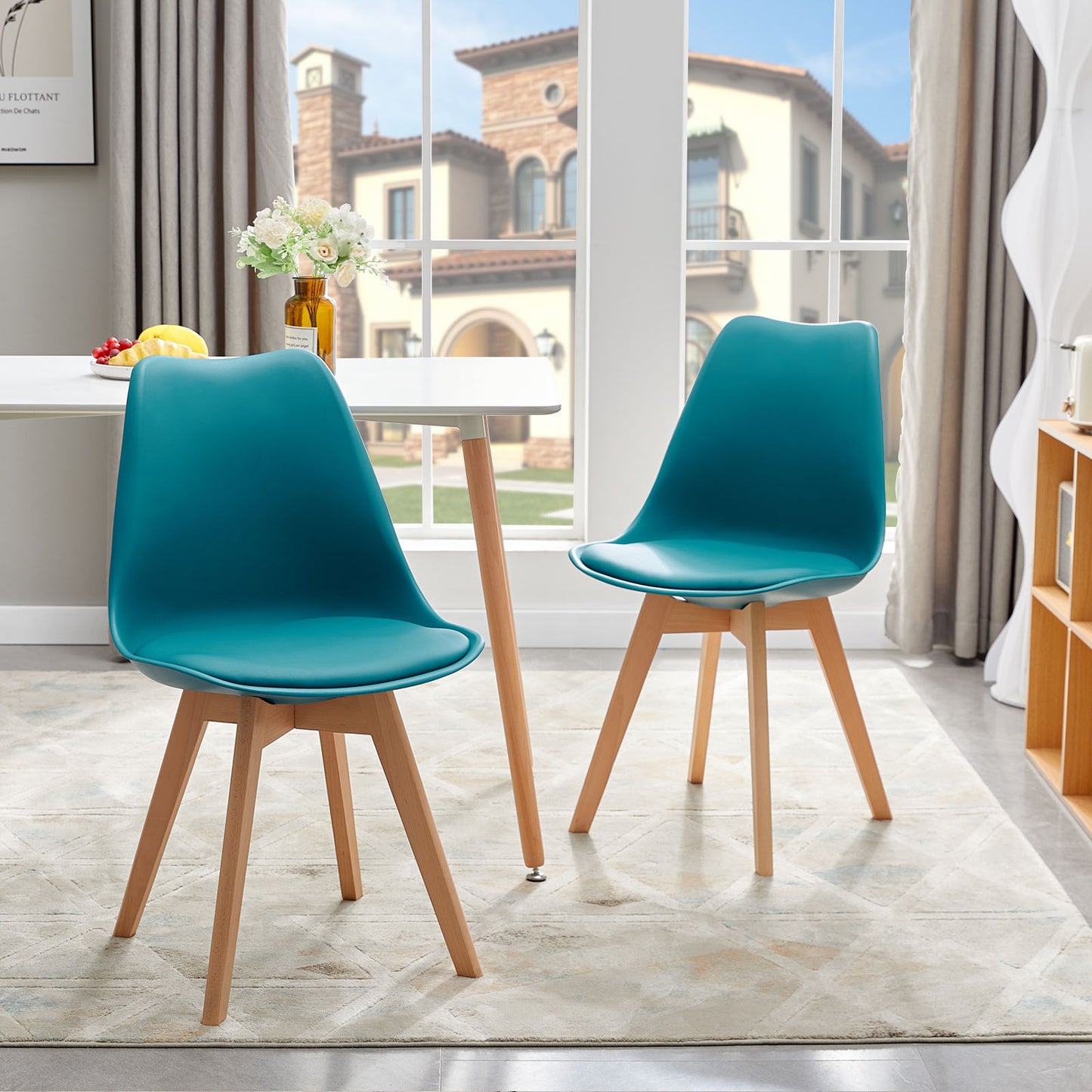 Chaise en Bois de Hêtre avec Coque Plastique et Coussin en PU - Design TULIP Moderne pour Salle à Manger