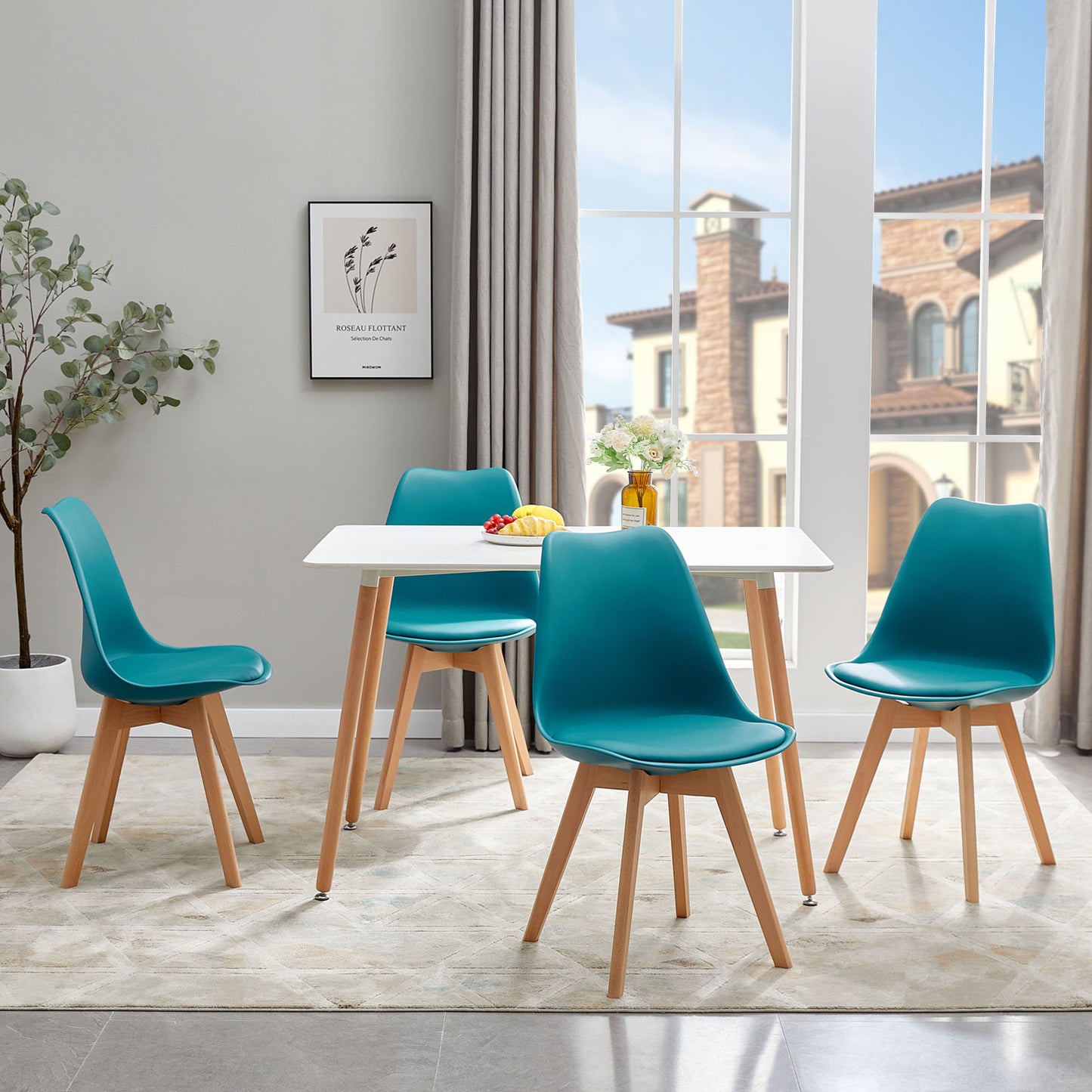 Chaise en Bois de Hêtre avec Coque Plastique et Coussin en PU - Design TULIP Moderne pour Salle à Manger