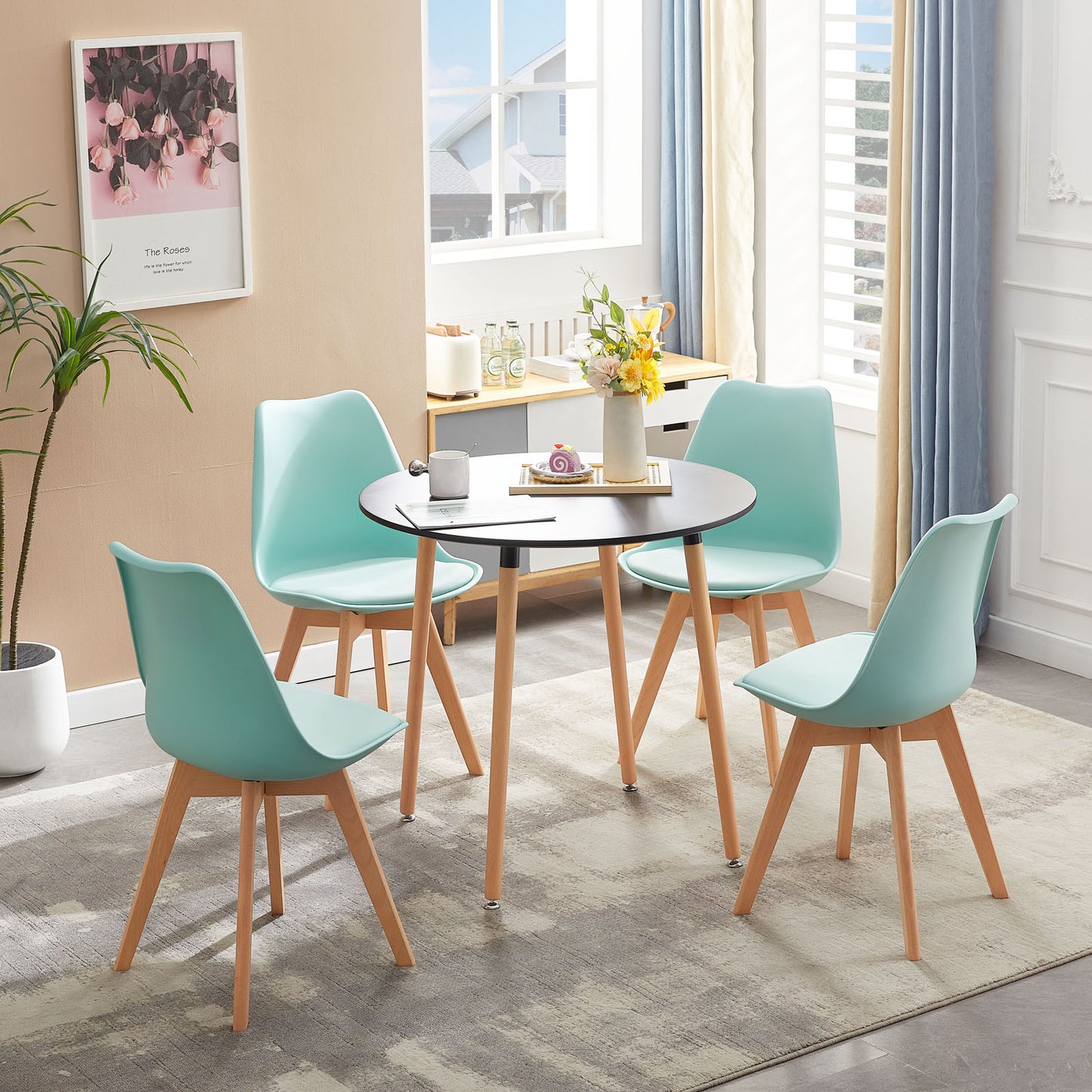 Chaise en Bois de Hêtre avec Coque Plastique et Coussin en PU - Design TULIP Moderne pour Salle à Manger