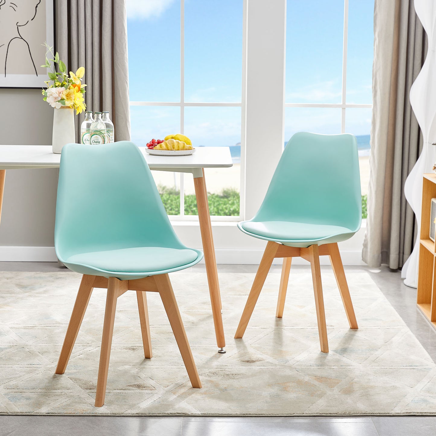 Chaise en Bois de Hêtre avec Coque Plastique et Coussin en PU - Design TULIP Moderne pour Salle à Manger