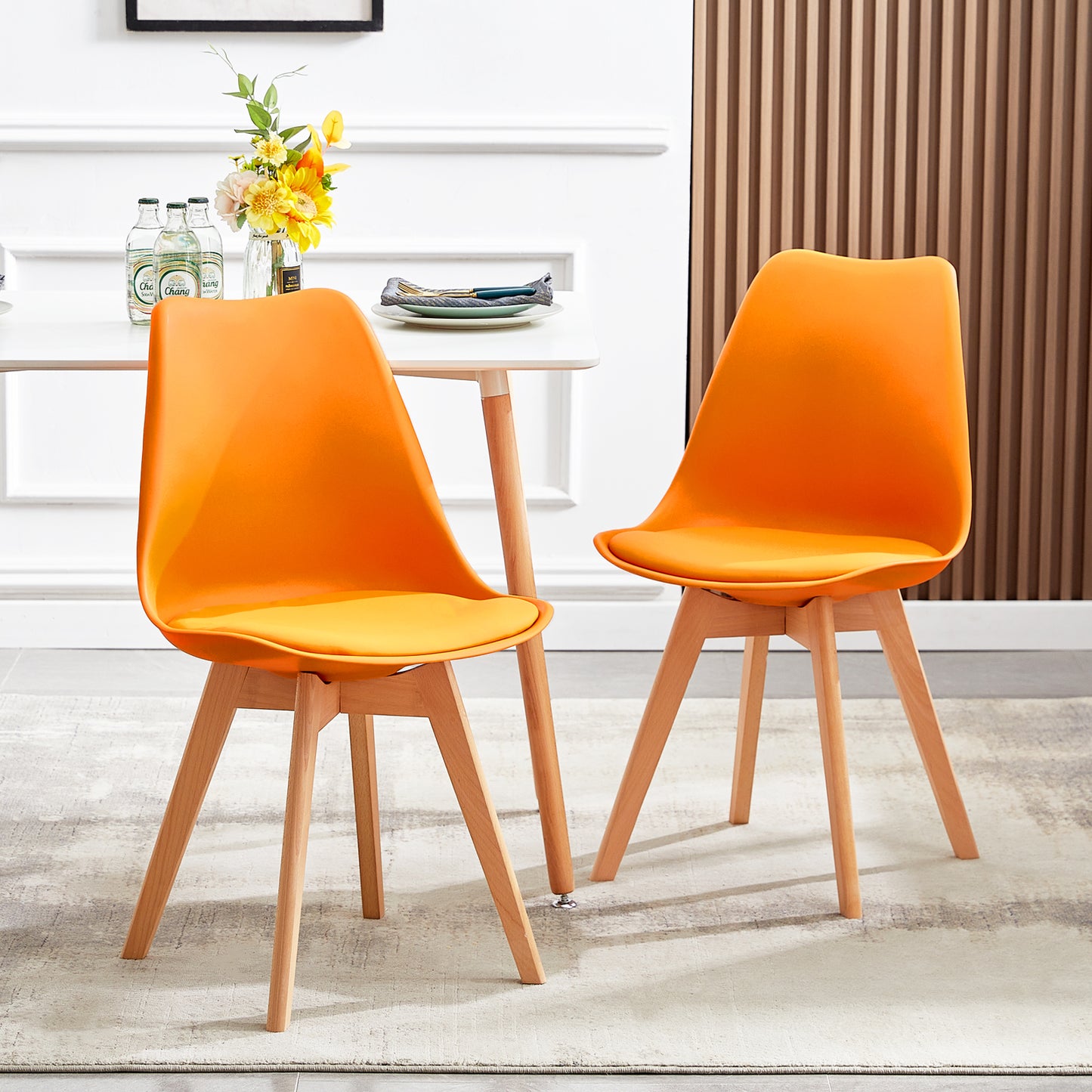 2 Pièces Chaise de Salle à Manger en Bois de Frêne avec Coussin en Cuir PU-TULIP